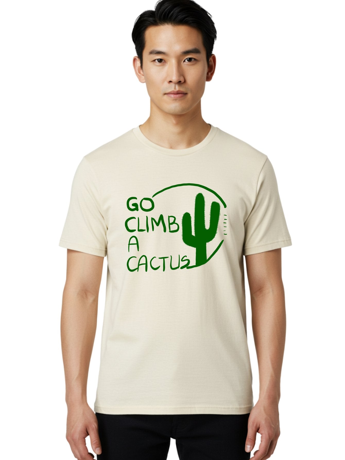Go-Climb-A-Cactus Men'S Graphic Tee, 100% Cotton, Comfortable Casual Summer Wear, Machine Washable, Go Climb Cactus, Funny Sayings, Motivational Quotes, Satire, Humor, Adventure, Outdoors, Quirky, Cactus Love, Sarcasm -  Aaa047 18