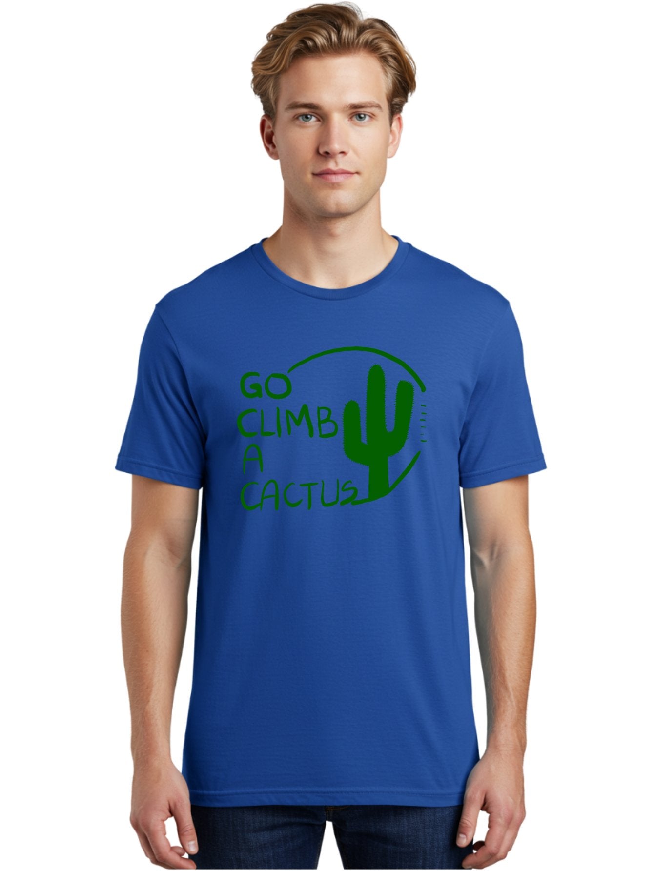 Go-Climb-A-Cactus Men'S Graphic Tee, 100% Cotton, Comfortable Casual Summer Wear, Machine Washable, Go Climb Cactus, Funny Sayings, Motivational Quotes, Satire, Humor, Adventure, Outdoors, Quirky, Cactus Love, Sarcasm -  Aaa047 22