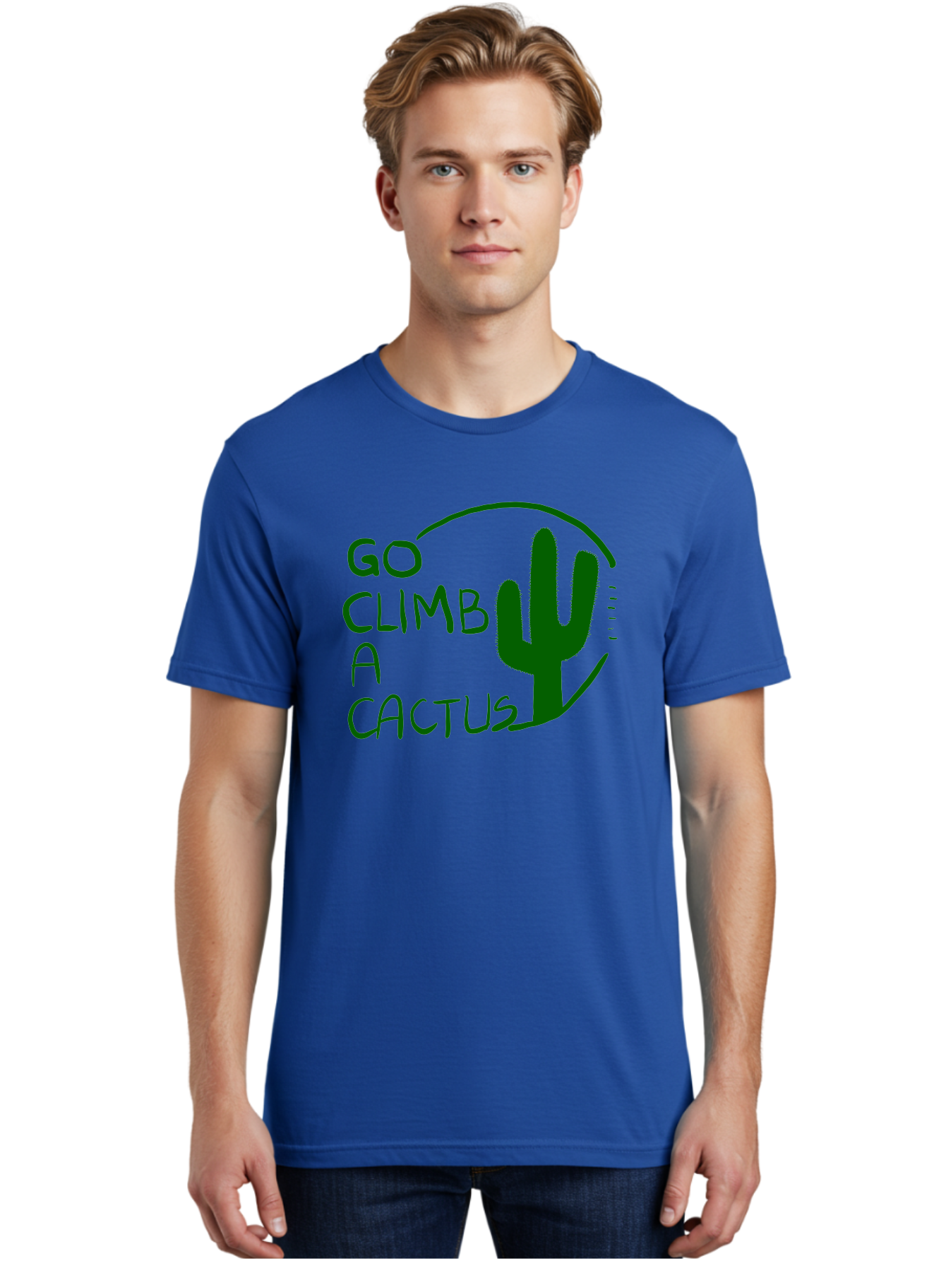 Go-Climb-A-Cactus Men'S Graphic Tee, 100% Cotton, Comfortable Casual Summer Wear, Machine Washable, Go Climb Cactus, Funny Sayings, Motivational Quotes, Satire, Humor, Adventure, Outdoors, Quirky, Cactus Love, Sarcasm -  Aaa047