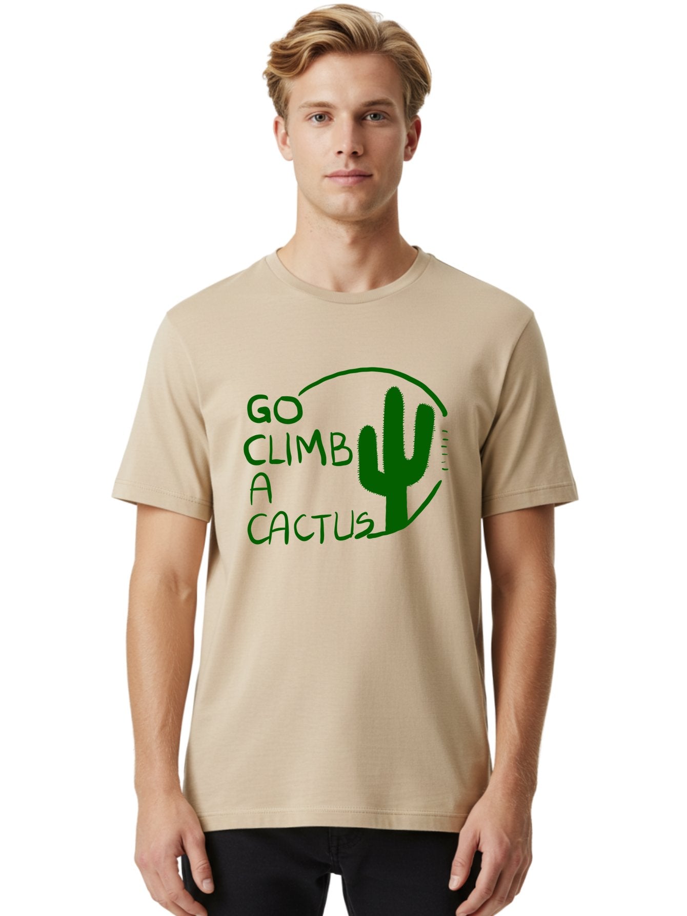 Go-Climb-A-Cactus Men'S Graphic Tee, 100% Cotton, Comfortable Casual Summer Wear, Machine Washable, Go Climb Cactus, Funny Sayings, Motivational Quotes, Satire, Humor, Adventure, Outdoors, Quirky, Cactus Love, Sarcasm -  Aaa047 12