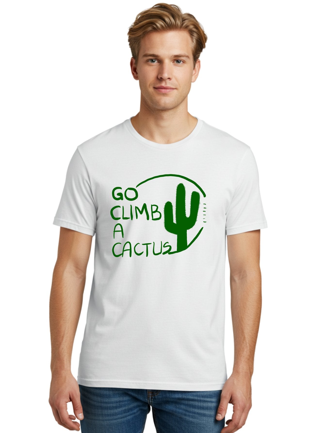 Go-Climb-A-Cactus Men'S Graphic Tee, 100% Cotton, Comfortable Casual Summer Wear, Machine Washable, Go Climb Cactus, Funny Sayings, Motivational Quotes, Satire, Humor, Adventure, Outdoors, Quirky, Cactus Love, Sarcasm -  Aaa047 24