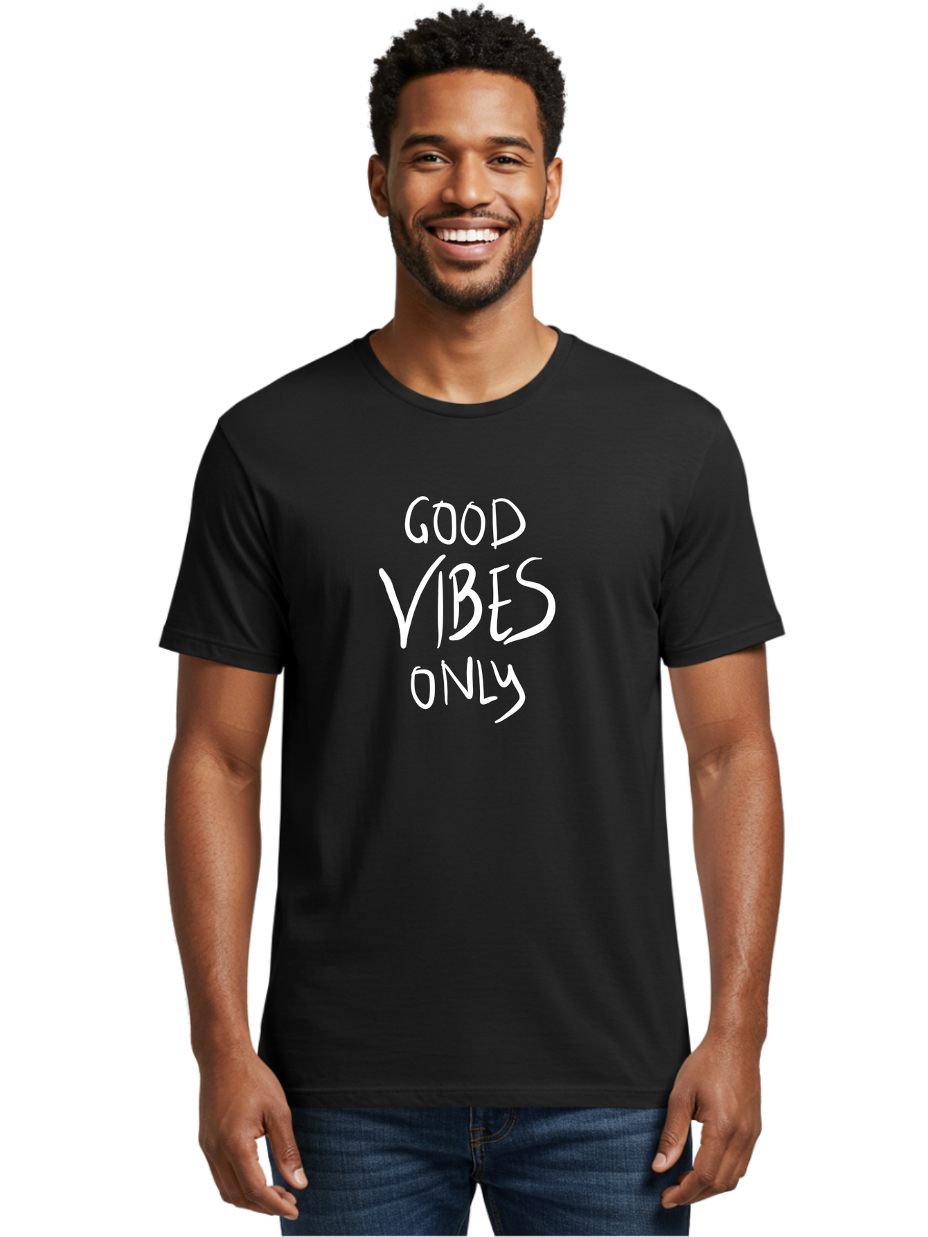 Good-Vibes-Only Men'S Graphic Tee, 100% Cotton, Comfortable Casual Summer Wear, Machine Washable, Positive Affirmations, Motivational Quotes, Good Vibes Only, Positivity, Inspiring Messages, Uplifting Quotes, Happy Thoughts -  Aaa048