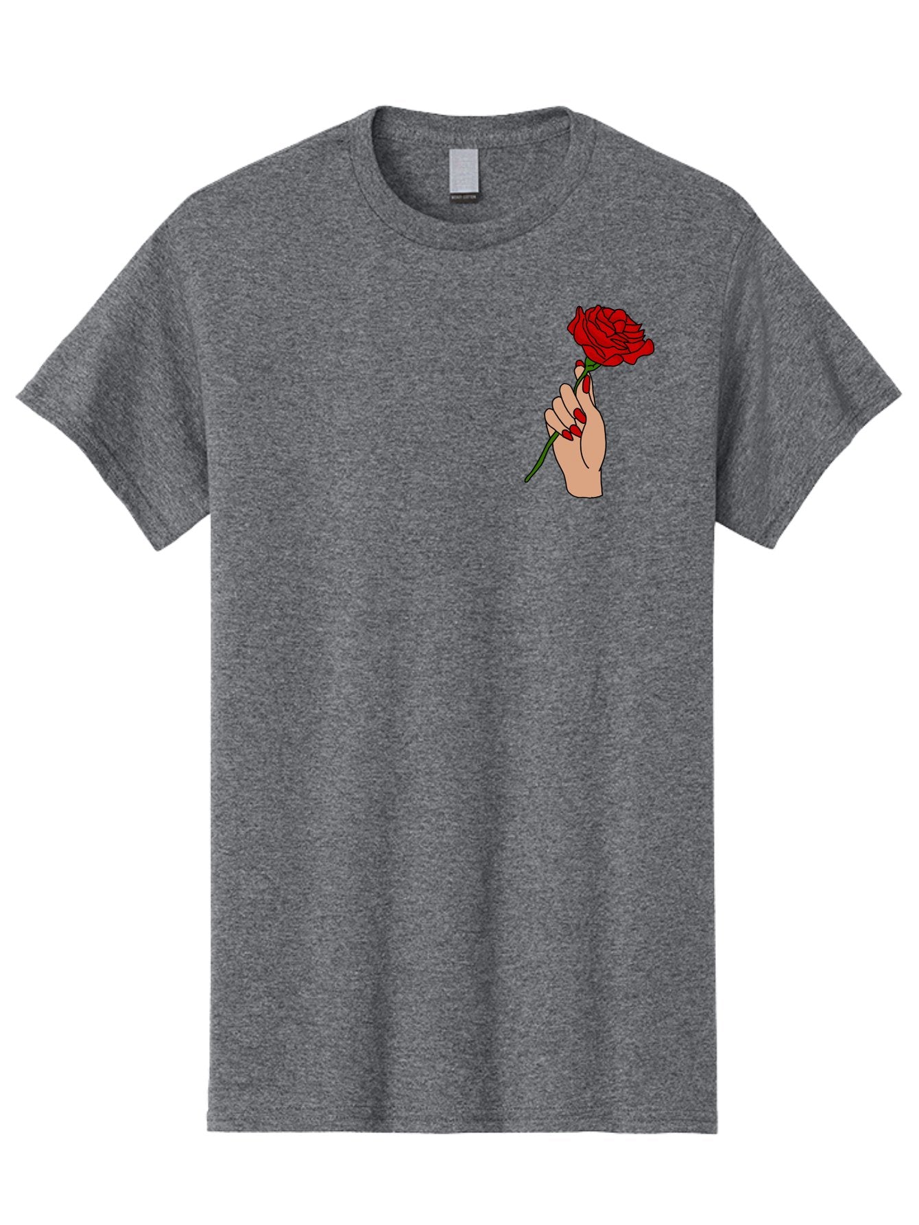 Hand-Holding-Red-Rose Men'S Graphic Tee, 100% Cotton, Comfortable Casual Summer Wear, Machine Washable, Hand Holding Red Rose, Red Rose Illustration, Romantic Gesture, Beautiful Flowers, Lovely Illustration, Cartoon Hand, Red Flowers -  Aaa050 25