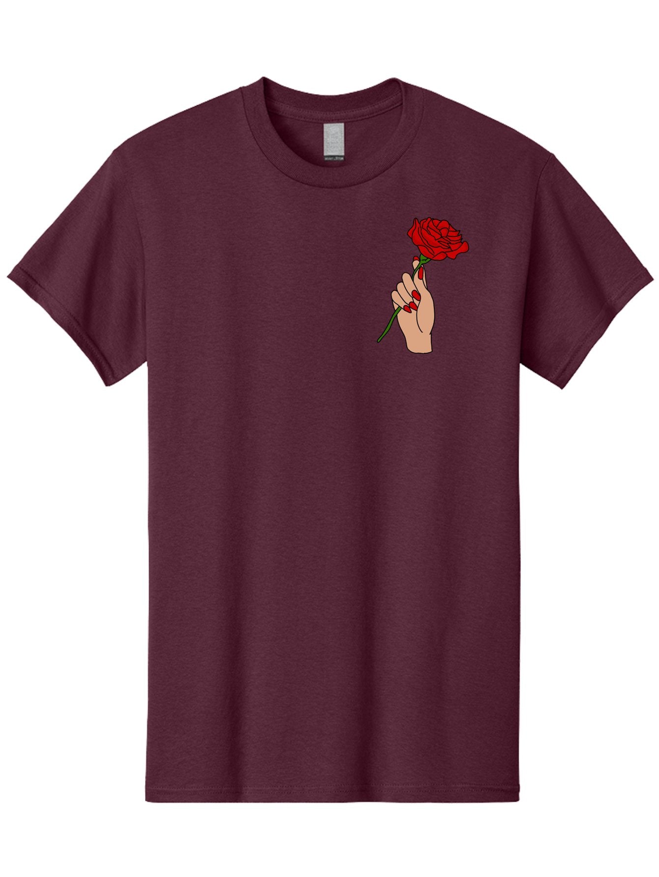Hand-Holding-Red-Rose Men'S Graphic Tee, 100% Cotton, Comfortable Casual Summer Wear, Machine Washable, Hand Holding Red Rose, Red Rose Illustration, Romantic Gesture, Beautiful Flowers, Lovely Illustration, Cartoon Hand, Red Flowers -  Aaa050