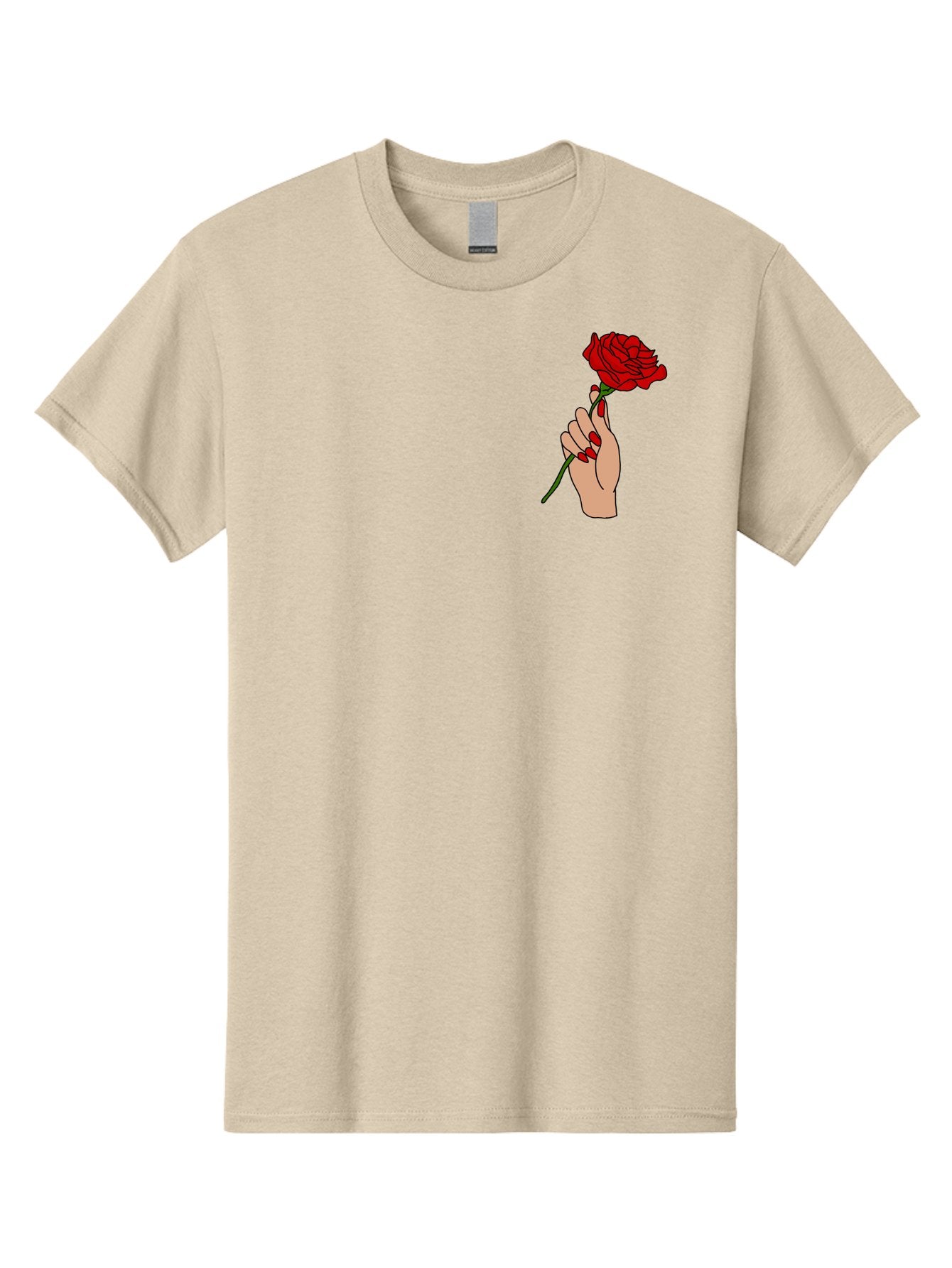 Hand-Holding-Red-Rose Men'S Graphic Tee, 100% Cotton, Comfortable Casual Summer Wear, Machine Washable, Hand Holding Red Rose, Red Rose Illustration, Romantic Gesture, Beautiful Flowers, Lovely Illustration, Cartoon Hand, Red Flowers -  Aaa050 27