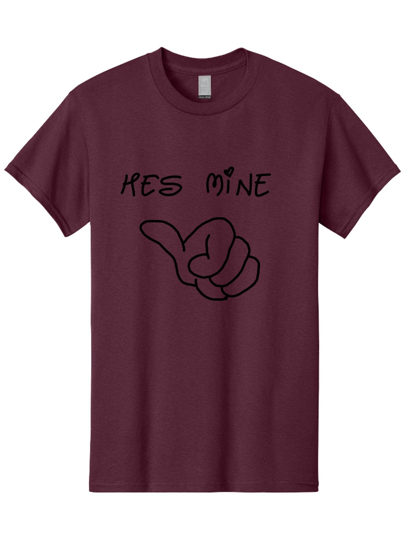 Hes-Mine Men'S Graphic Tee, 100% Cotton, Comfortable Casual Summer Wear, Machine Washable, Hand Gesture, Thumbs Up, Love Sign, Heart Symbol, Possessive Symbol, Quirky Art, Funny Graphics, Hand Drawn Illustration, Playful Design -  Aaa053