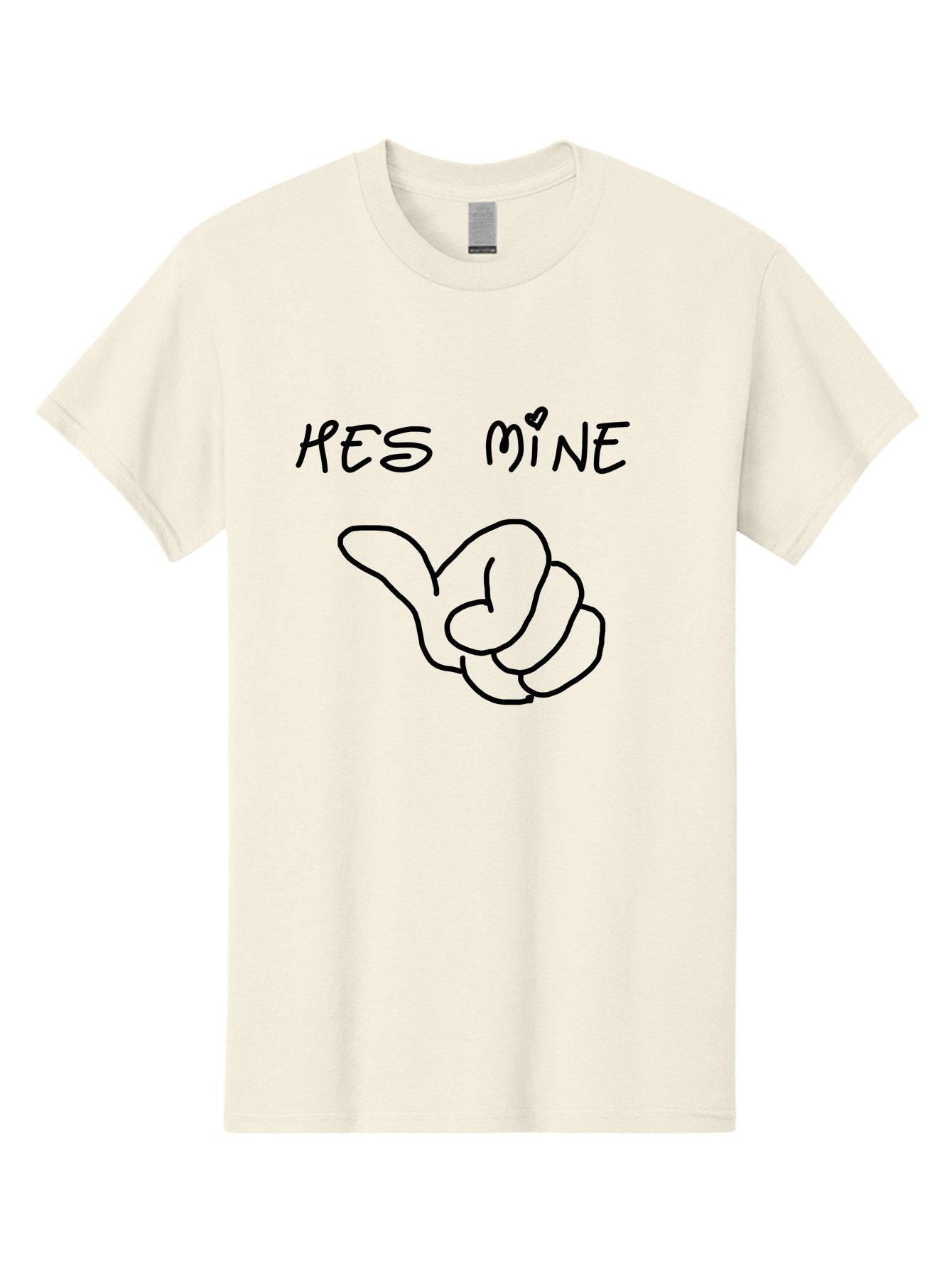 Hes-Mine Men'S Graphic Tee, 100% Cotton, Comfortable Casual Summer Wear, Machine Washable, Hand Gesture, Thumbs Up, Love Sign, Heart Symbol, Possessive Symbol, Quirky Art, Funny Graphics, Hand Drawn Illustration, Playful Design -  Aaa053 25