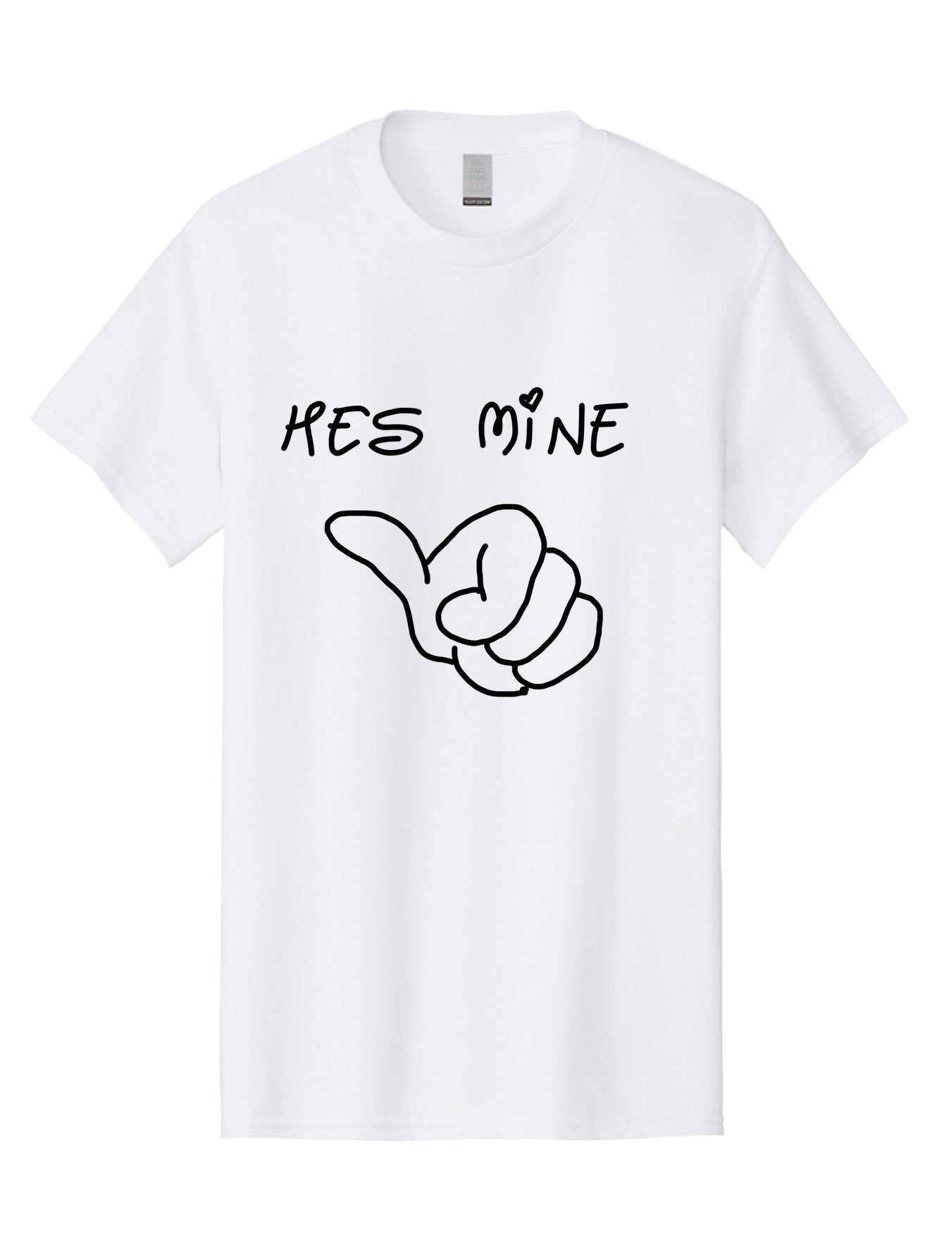 Hes-Mine Men'S Graphic Tee, 100% Cotton, Comfortable Casual Summer Wear, Machine Washable, Hand Gesture, Thumbs Up, Love Sign, Heart Symbol, Possessive Symbol, Quirky Art, Funny Graphics, Hand Drawn Illustration, Playful Design -  Aaa053 19
