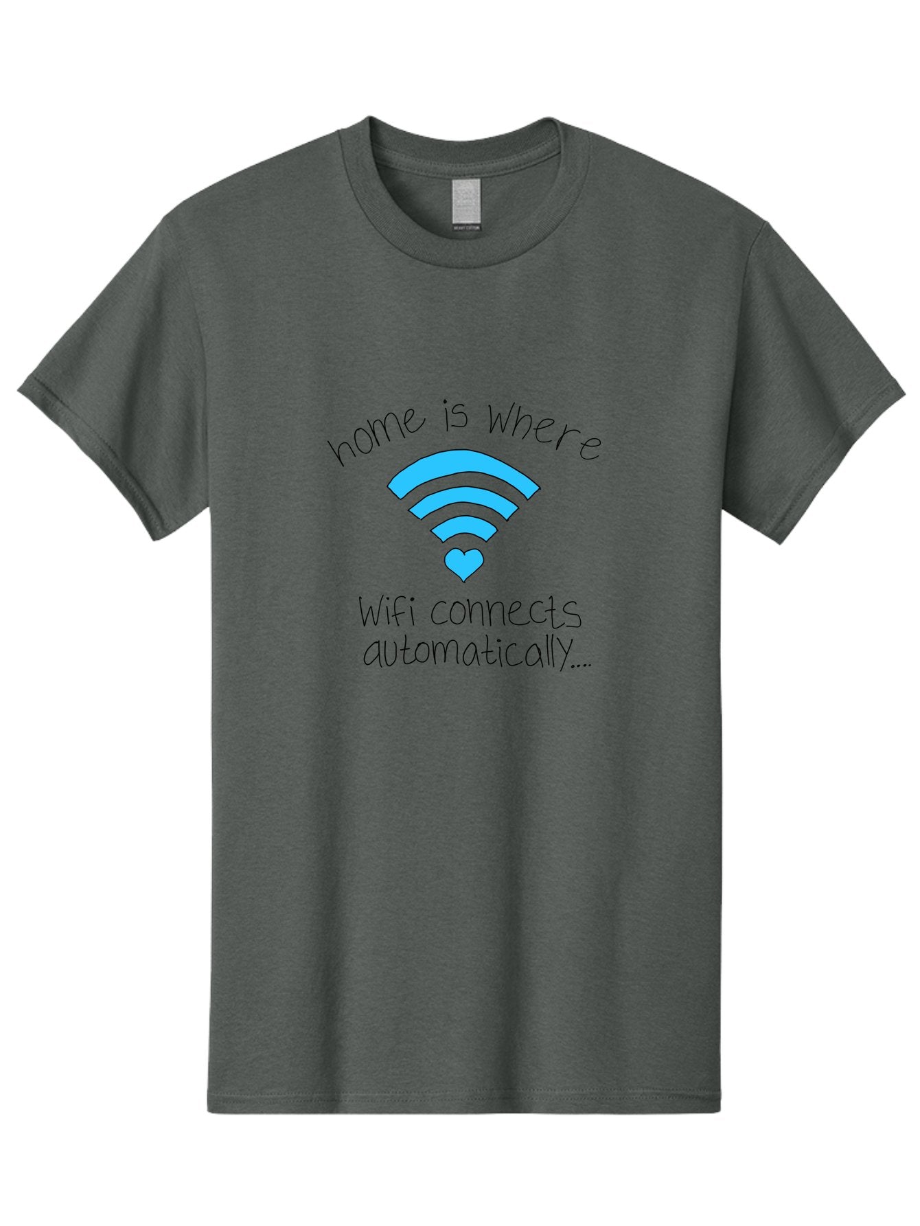Home-Is-Where-Wifi-Connects-Automatically Men'S Graphic Tee, 100% Cotton, Comfortable Casual Summer Wear, Machine Washable, Wifi Symbol With Heart, Home Sweet Home, Wireless Connection, Digital Life, Humorous Quote, Quirky Design, -  Aaa054 25