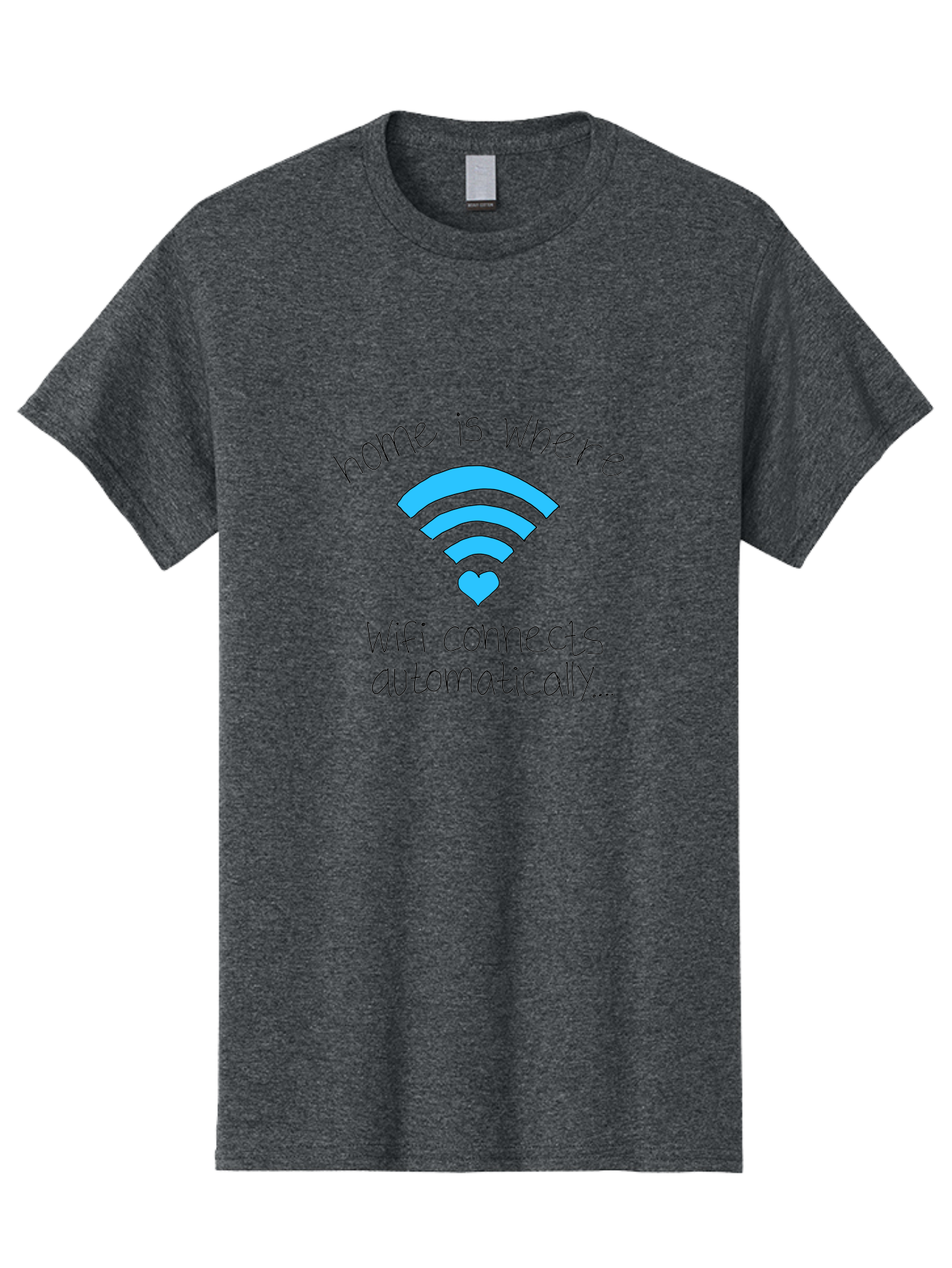 Home-Is-Where-Wifi-Connects-Automatically Men'S Graphic Tee, 100% Cotton, Comfortable Casual Summer Wear, Machine Washable, Wifi Symbol With Heart, Home Sweet Home, Wireless Connection, Digital Life, Humorous Quote, Quirky Design, -  Aaa054 3