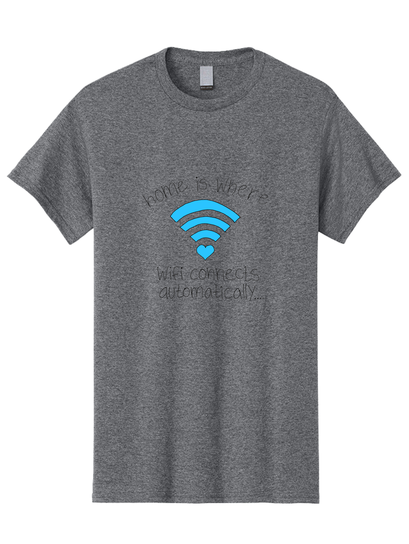 Home-Is-Where-Wifi-Connects-Automatically Men'S Graphic Tee, 100% Cotton, Comfortable Casual Summer Wear, Machine Washable, Wifi Symbol With Heart, Home Sweet Home, Wireless Connection, Digital Life, Humorous Quote, Quirky Design, -  Aaa054 13