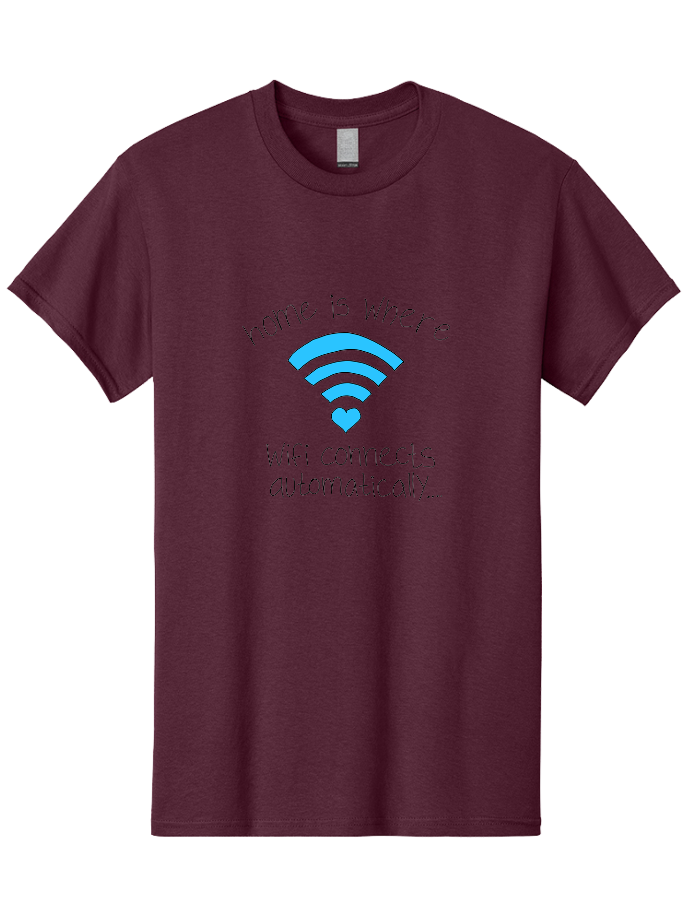 Home-Is-Where-Wifi-Connects-Automatically Men'S Graphic Tee, 100% Cotton, Comfortable Casual Summer Wear, Machine Washable, Wifi Symbol With Heart, Home Sweet Home, Wireless Connection, Digital Life, Humorous Quote, Quirky Design, -  Aaa054 27