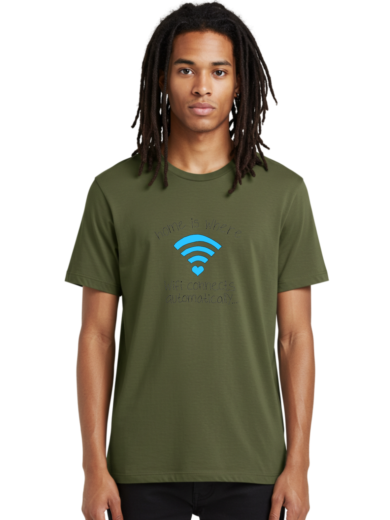 Home-Is-Where-Wifi-Connects-Automatically Men'S Graphic Tee, 100% Cotton, Comfortable Casual Summer Wear, Machine Washable, Wifi Symbol With Heart, Home Sweet Home, Wireless Connection, Digital Life, Humorous Quote, Quirky Design, -  Aaa054 12