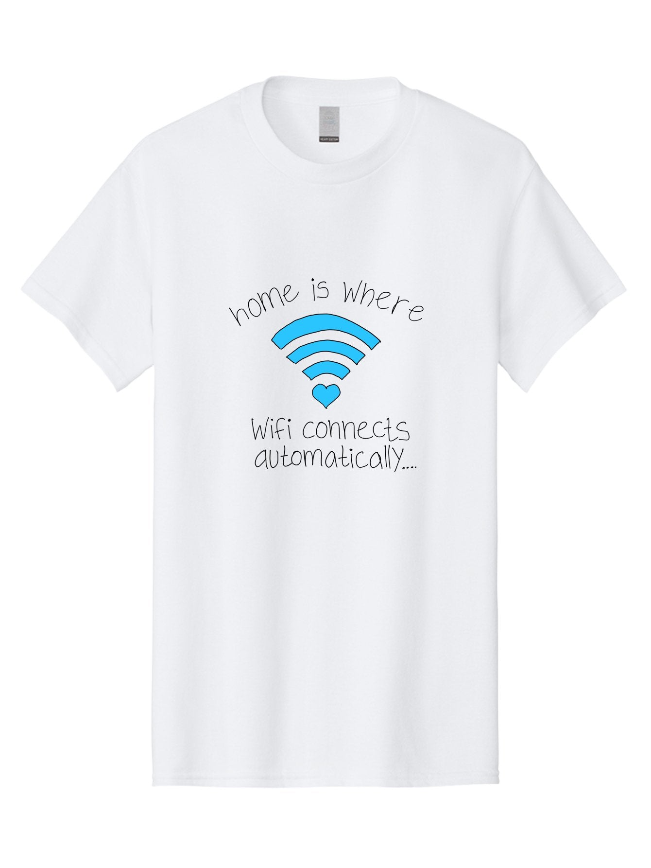 Home-Is-Where-Wifi-Connects-Automatically Men'S Graphic Tee, 100% Cotton, Comfortable Casual Summer Wear, Machine Washable, Wifi Symbol With Heart, Home Sweet Home, Wireless Connection, Digital Life, Humorous Quote, Quirky Design, -  Aaa054