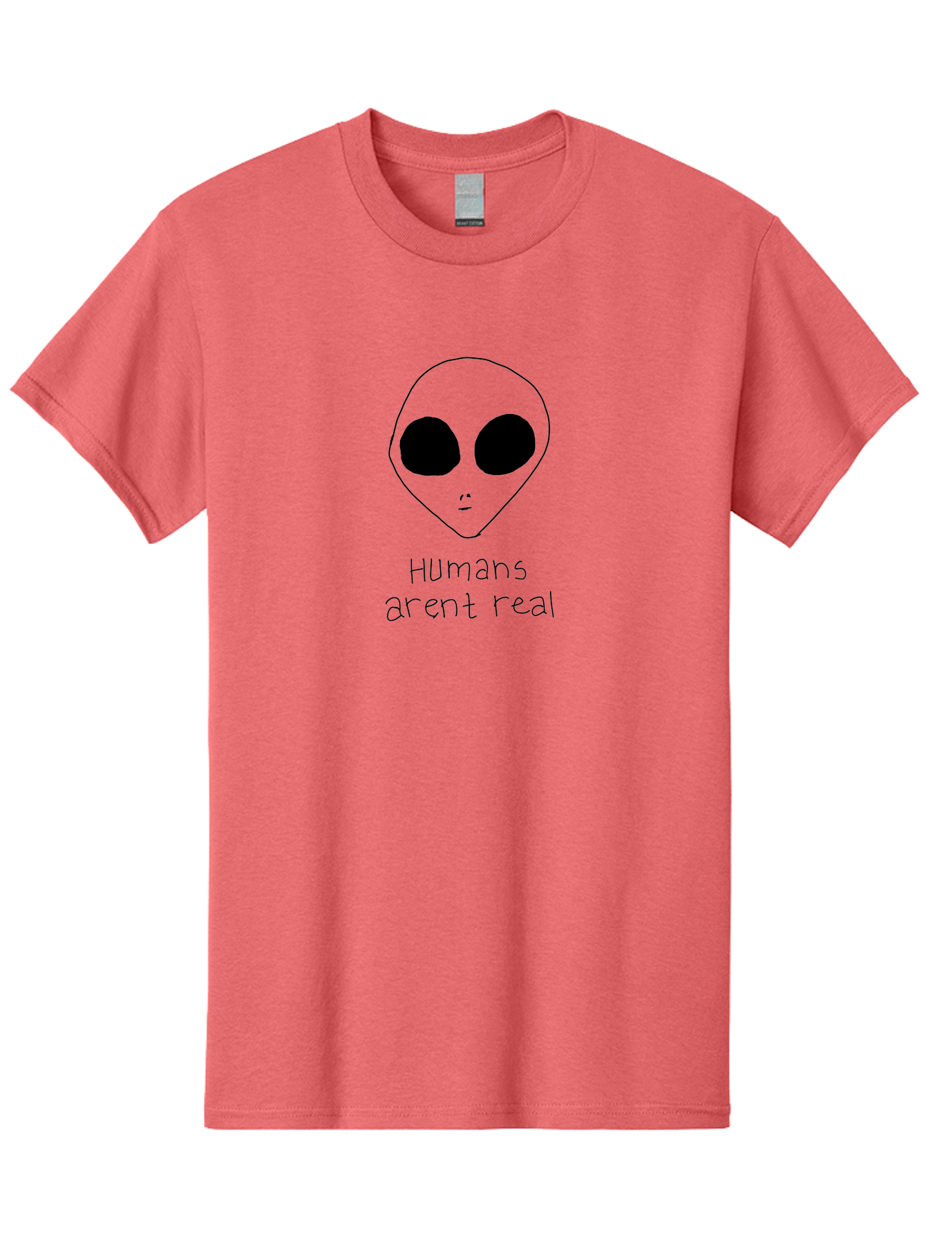 Humans-Aren-T-Real Men'S Graphic Tee, 100% Cotton, Comfortable Casual Summer Wear, Machine Washable, Alien Conspiracy Theory, Cartoon Alien, Humor, Parody, Satirical Art, Extraterrestrial Life, Pop Culture, Doodle Art, Funny Memes, -  Aaa055 23