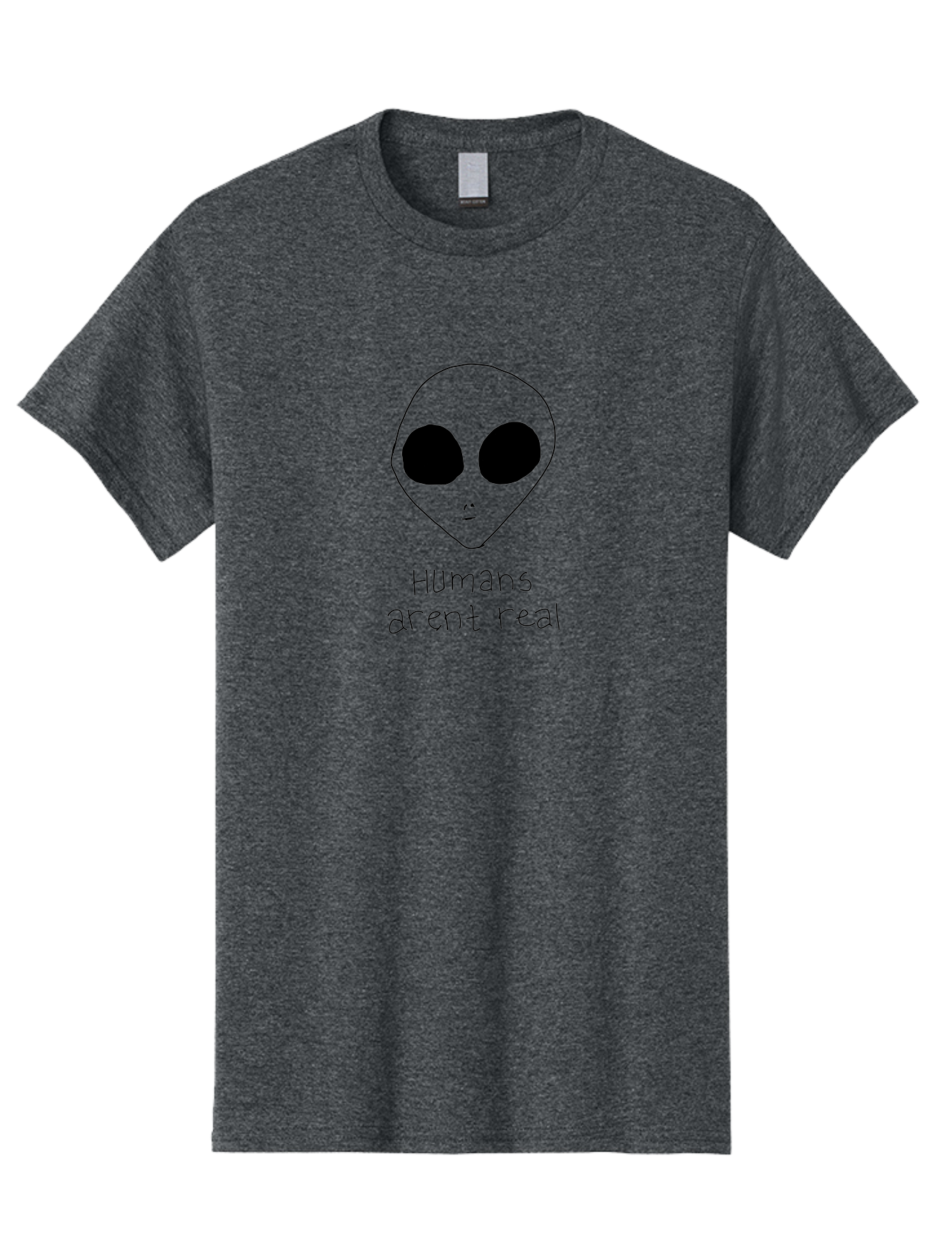 Humans-Aren-T-Real Men'S Graphic Tee, 100% Cotton, Comfortable Casual Summer Wear, Machine Washable, Alien Conspiracy Theory, Cartoon Alien, Humor, Parody, Satirical Art, Extraterrestrial Life, Pop Culture, Doodle Art, Funny Memes, -  Aaa055