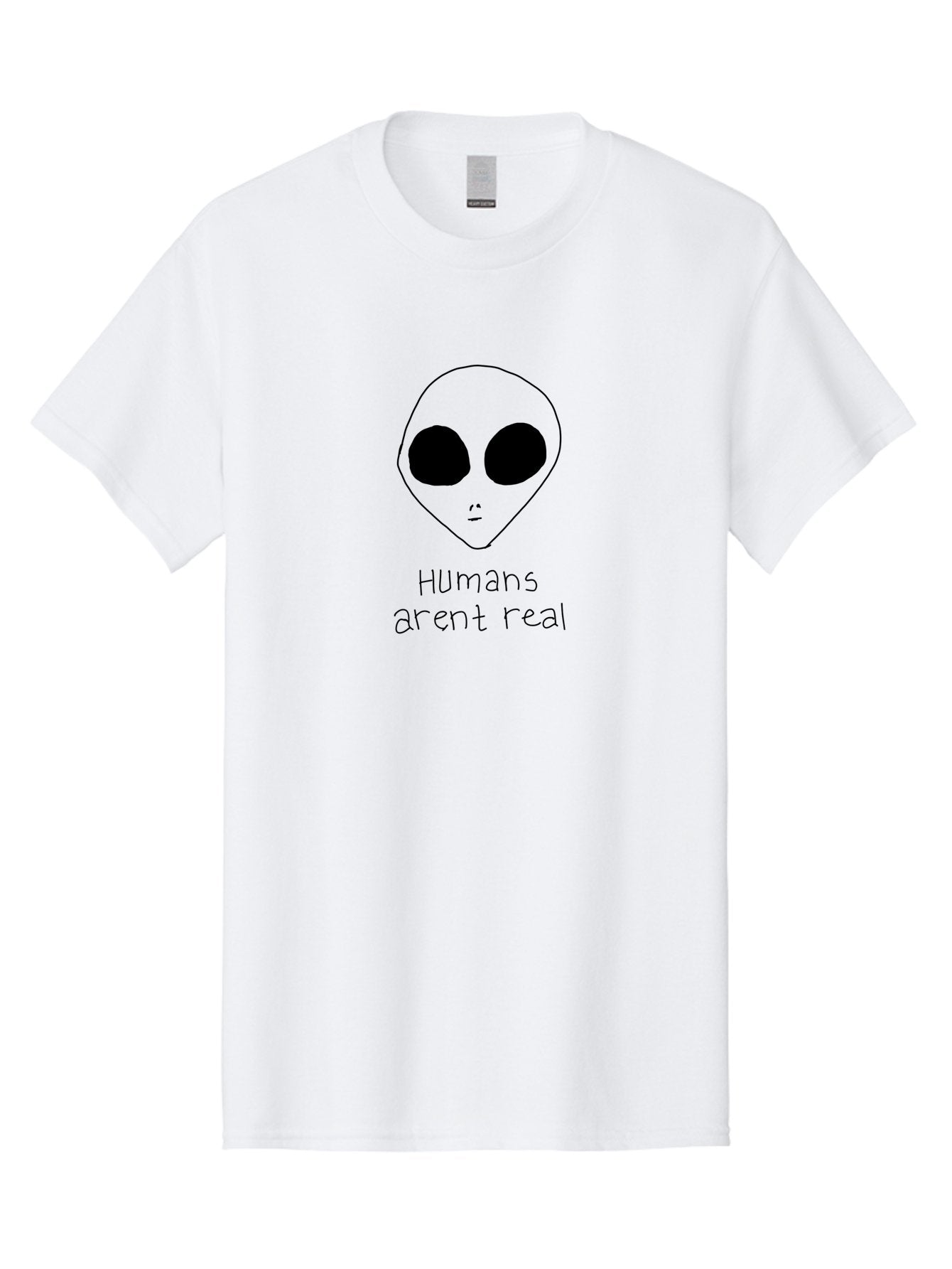 Humans-Aren-T-Real Men'S Graphic Tee, 100% Cotton, Comfortable Casual Summer Wear, Machine Washable, Alien Conspiracy Theory, Cartoon Alien, Humor, Parody, Satirical Art, Extraterrestrial Life, Pop Culture, Doodle Art, Funny Memes, -  Aaa055 13