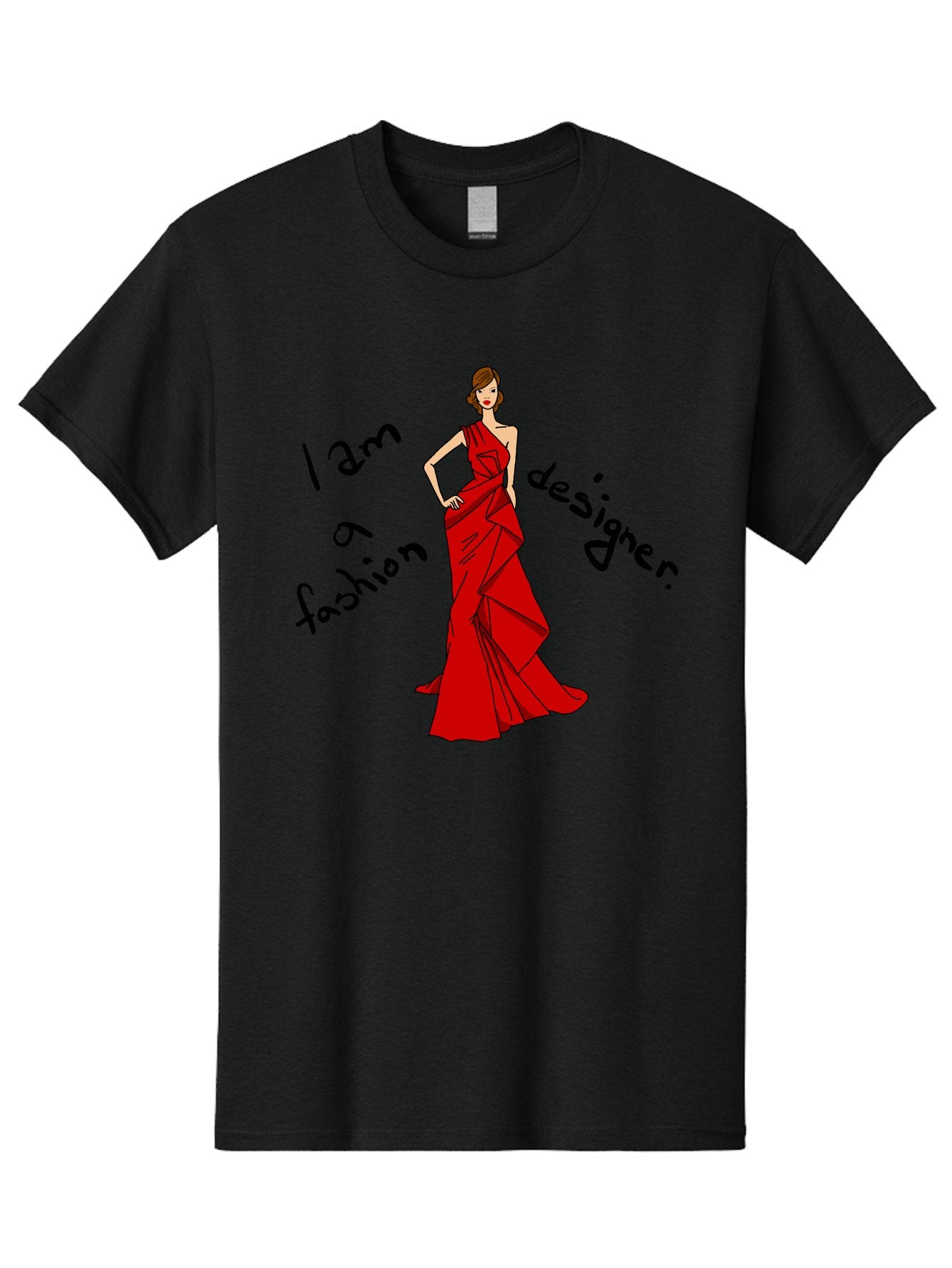I-Am-A-Fashion-Designer Men'S Graphic Tee, 100% Cotton, Comfortable Casual Summer Wear, Machine Washable, Fashion Designer, Stylish Woman, Red Dress, Elegant Pose, Fashion Statement, Design Inspiration, Fashion Illustration, -  Aaa057 27