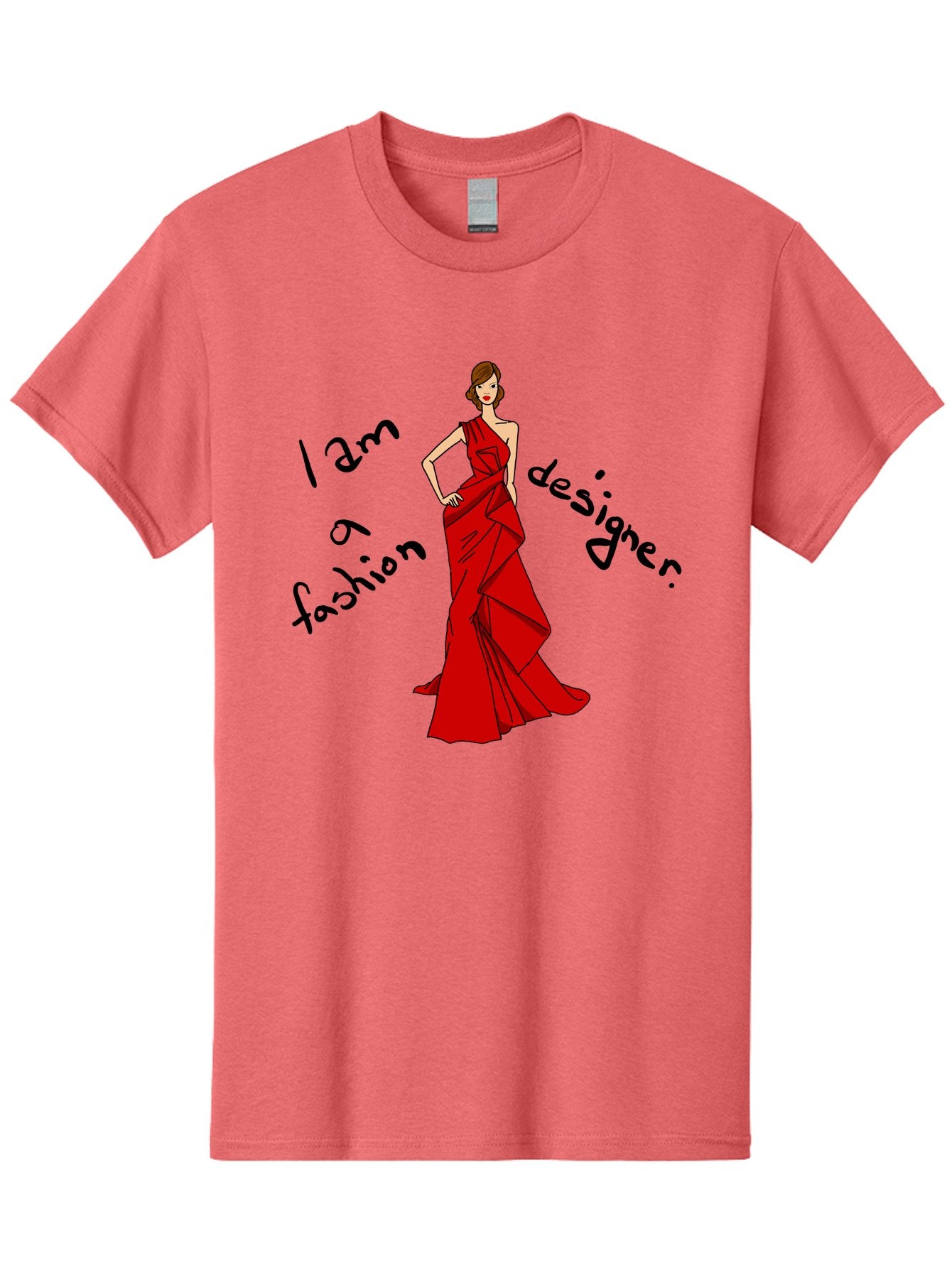 I-Am-A-Fashion-Designer Men'S Graphic Tee, 100% Cotton, Comfortable Casual Summer Wear, Machine Washable, Fashion Designer, Stylish Woman, Red Dress, Elegant Pose, Fashion Statement, Design Inspiration, Fashion Illustration, -  Aaa057 17