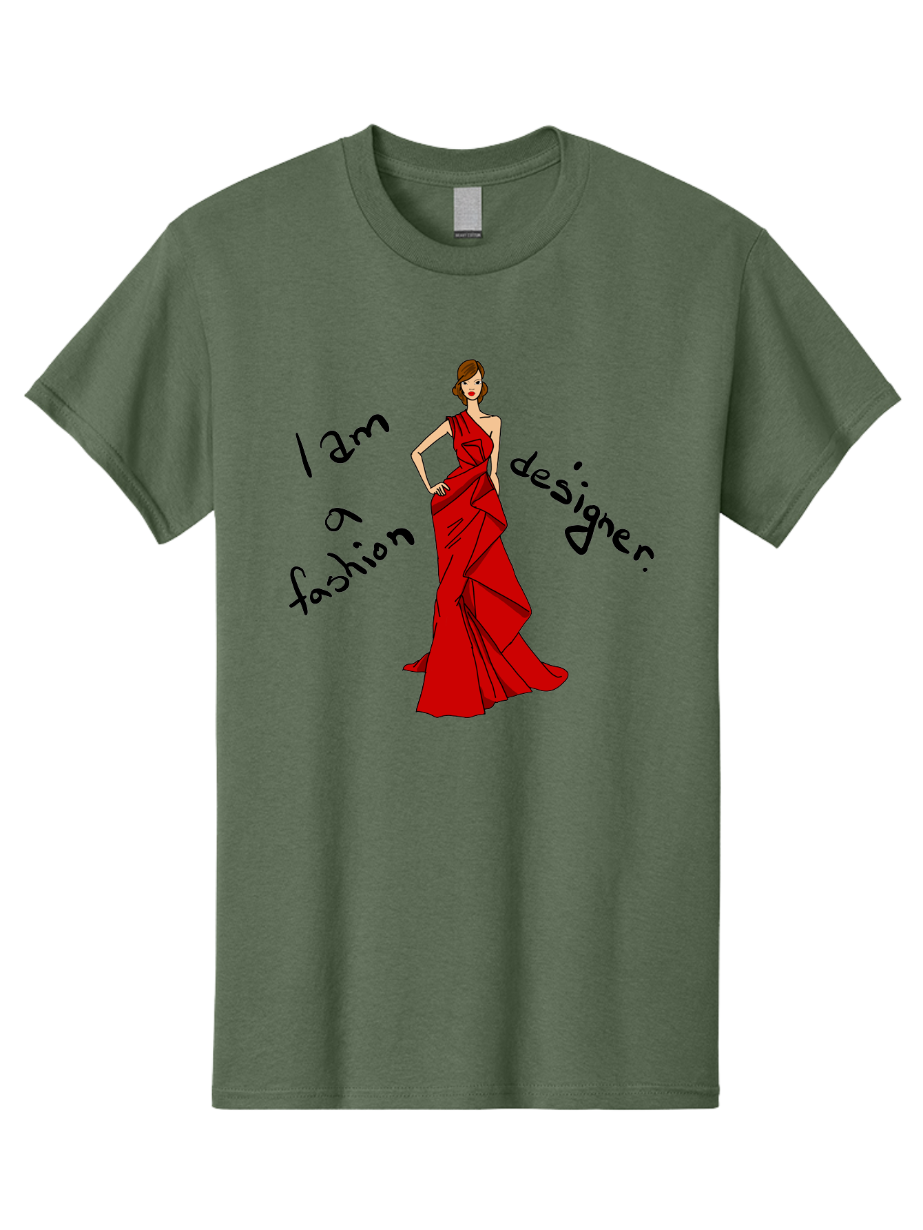 I-Am-A-Fashion-Designer Men'S Graphic Tee, 100% Cotton, Comfortable Casual Summer Wear, Machine Washable, Fashion Designer, Stylish Woman, Red Dress, Elegant Pose, Fashion Statement, Design Inspiration, Fashion Illustration, -  Aaa057 17