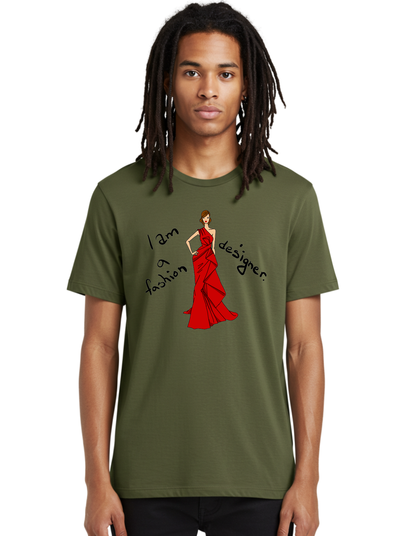 I-Am-A-Fashion-Designer Men'S Graphic Tee, 100% Cotton, Comfortable Casual Summer Wear, Machine Washable, Fashion Designer, Stylish Woman, Red Dress, Elegant Pose, Fashion Statement, Design Inspiration, Fashion Illustration, -  Aaa057 18
