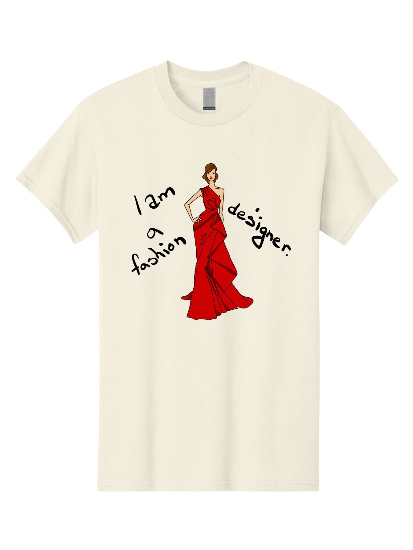 I-Am-A-Fashion-Designer Men'S Graphic Tee, 100% Cotton, Comfortable Casual Summer Wear, Machine Washable, Fashion Designer, Stylish Woman, Red Dress, Elegant Pose, Fashion Statement, Design Inspiration, Fashion Illustration, -  Aaa057 13