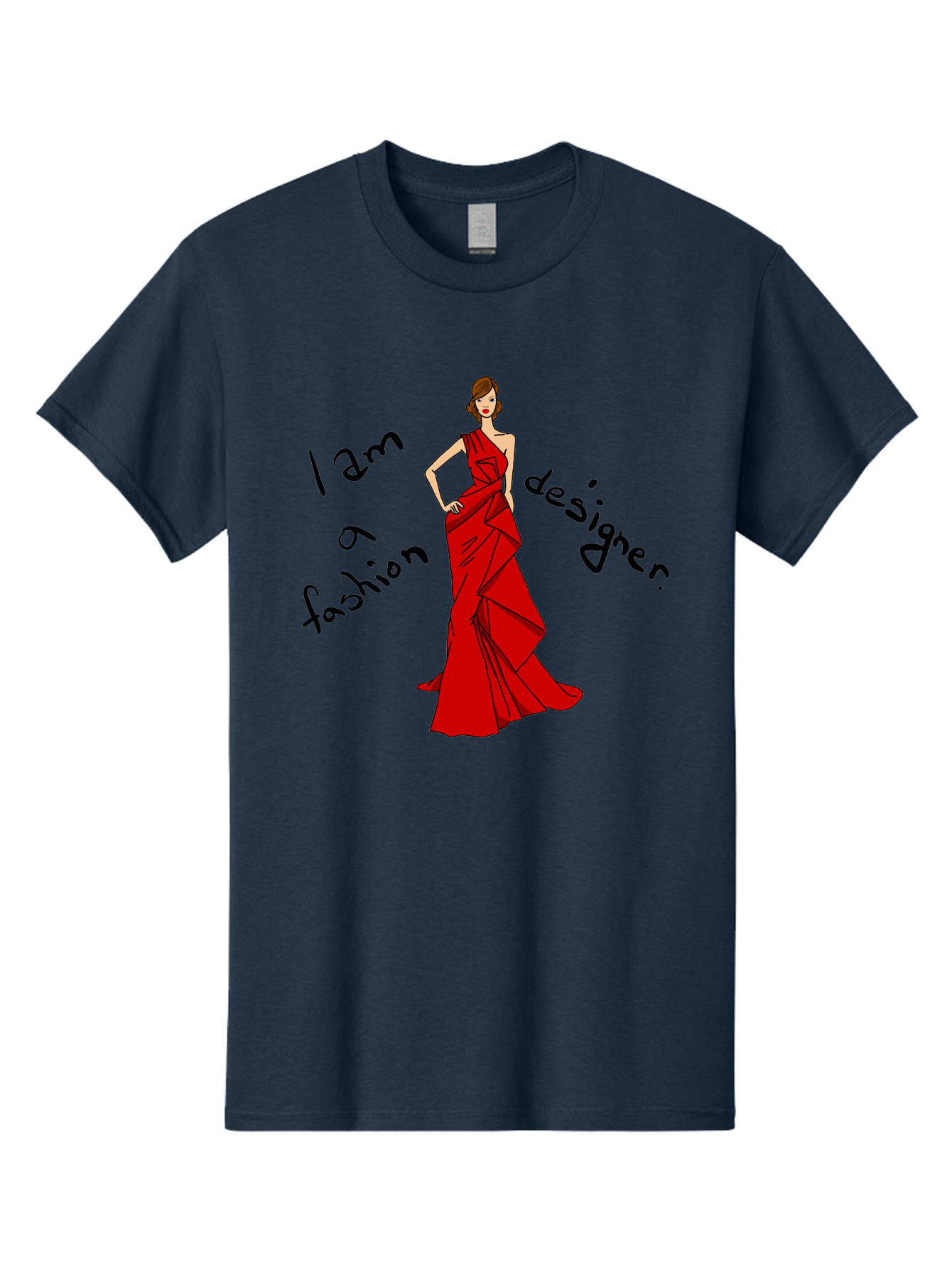 I-Am-A-Fashion-Designer Men'S Graphic Tee, 100% Cotton, Comfortable Casual Summer Wear, Machine Washable, Fashion Designer, Stylish Woman, Red Dress, Elegant Pose, Fashion Statement, Design Inspiration, Fashion Illustration, -  Aaa057