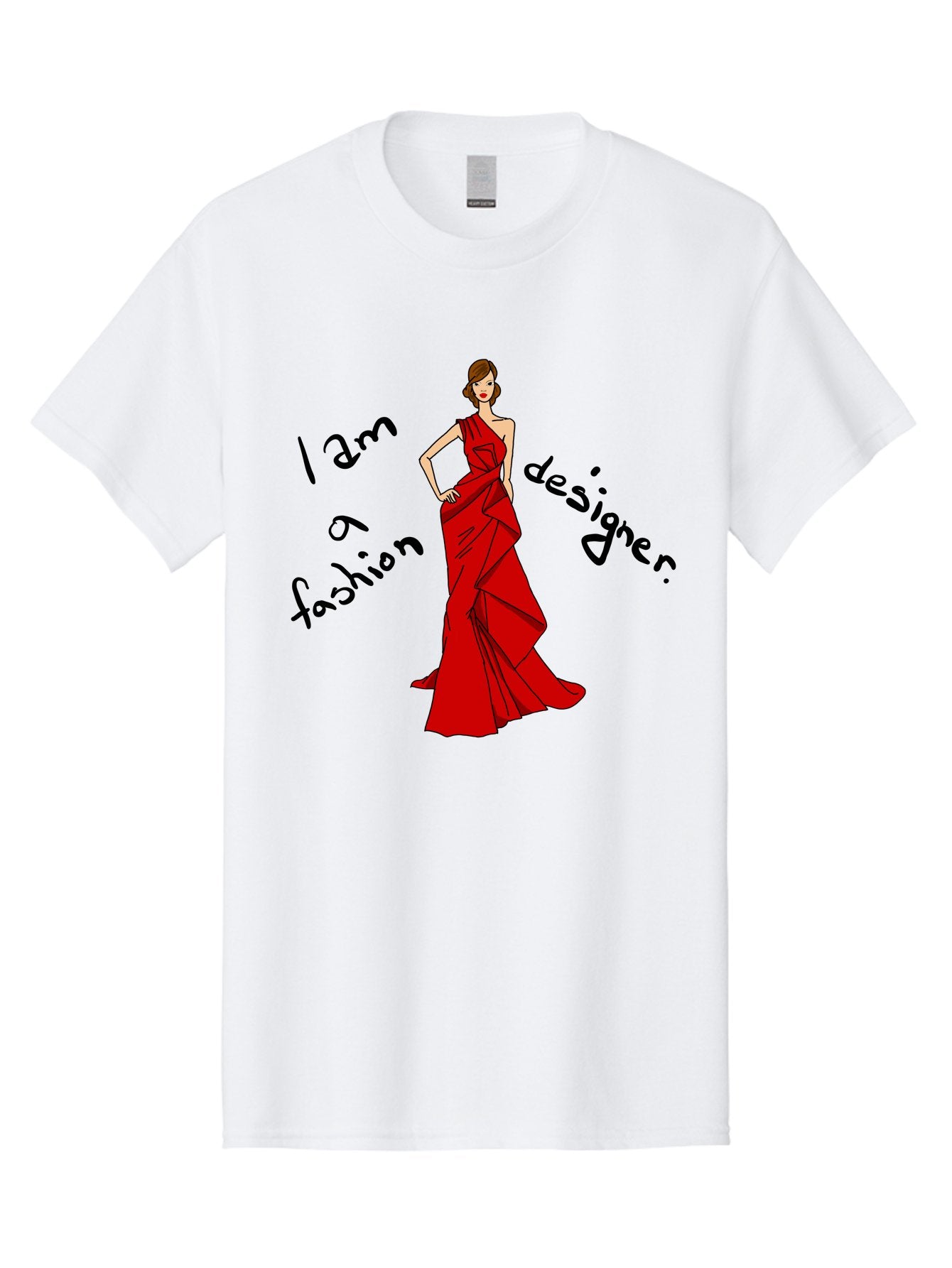 I-Am-A-Fashion-Designer Men'S Graphic Tee, 100% Cotton, Comfortable Casual Summer Wear, Machine Washable, Fashion Designer, Stylish Woman, Red Dress, Elegant Pose, Fashion Statement, Design Inspiration, Fashion Illustration, -  Aaa057 3