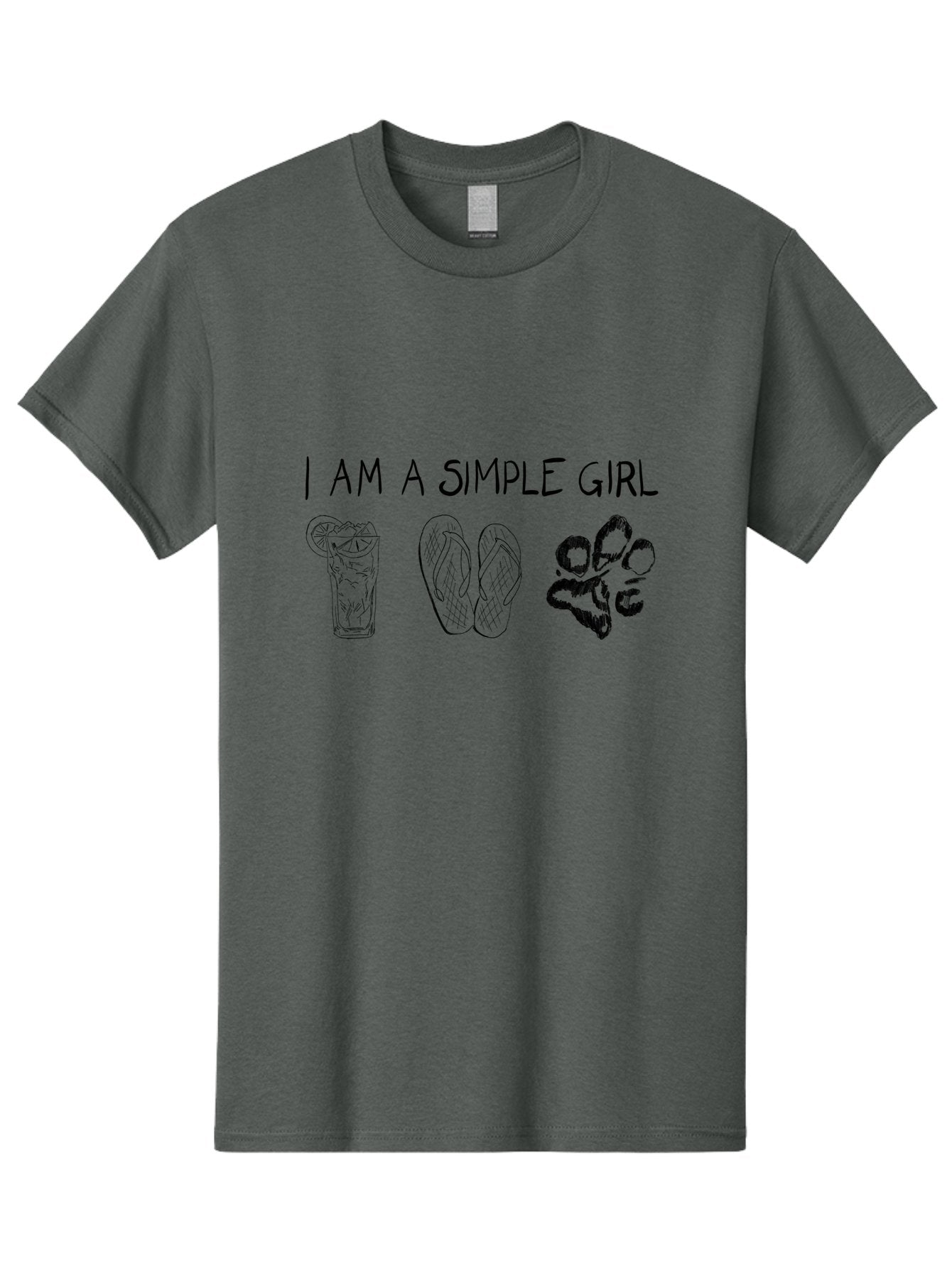 I-Am-A-Simple-Girl Men'S Graphic Tee, 100% Cotton, Comfortable Casual Summer Wear, Machine Washable, Simple Girl Quote, Cute Illustrations, Cocktail Drink, Flip Flops, Dog Paw, Casual Lifestyle, Relaxed Vibe, Fun Design -  Aaa058 21