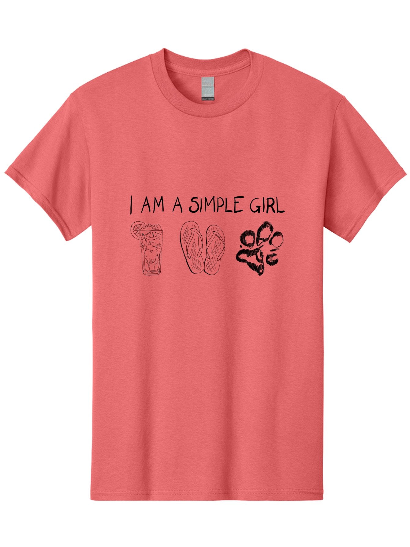 I-Am-A-Simple-Girl Men'S Graphic Tee, 100% Cotton, Comfortable Casual Summer Wear, Machine Washable, Simple Girl Quote, Cute Illustrations, Cocktail Drink, Flip Flops, Dog Paw, Casual Lifestyle, Relaxed Vibe, Fun Design -  Aaa058 13