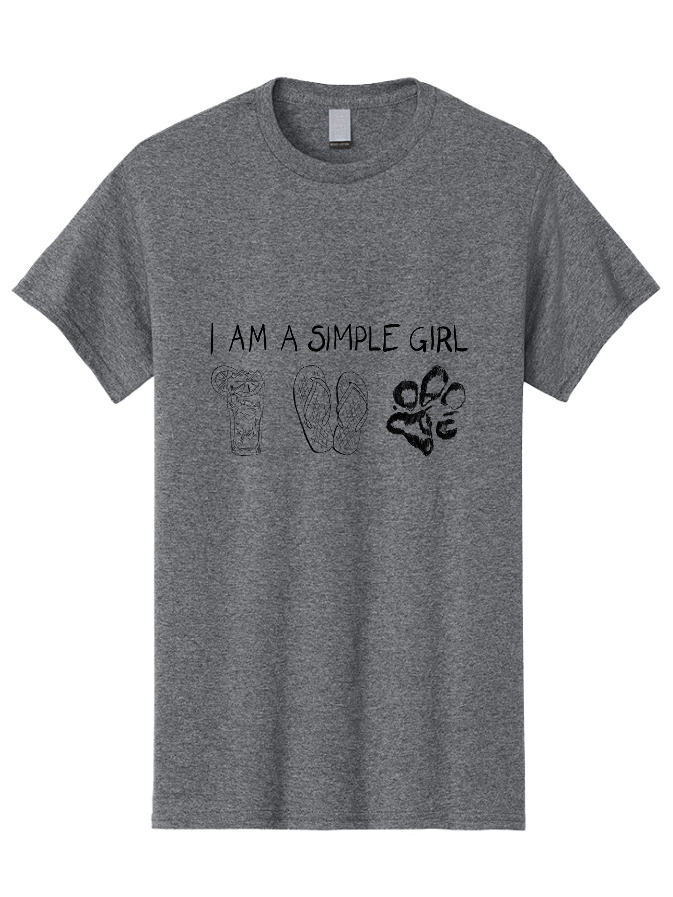 I-Am-A-Simple-Girl Men'S Graphic Tee, 100% Cotton, Comfortable Casual Summer Wear, Machine Washable, Simple Girl Quote, Cute Illustrations, Cocktail Drink, Flip Flops, Dog Paw, Casual Lifestyle, Relaxed Vibe, Fun Design -  Aaa058 27