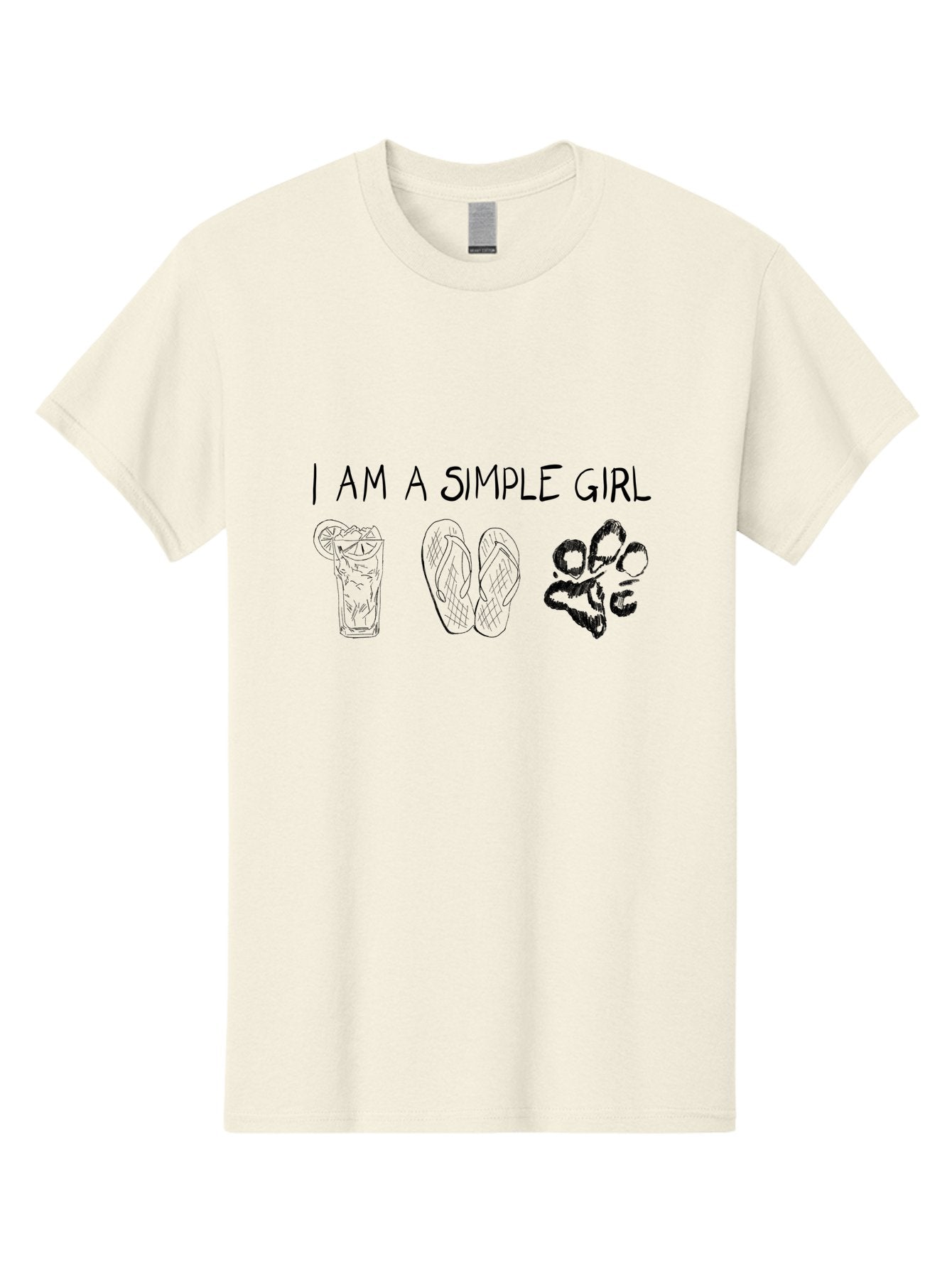 I-Am-A-Simple-Girl Men'S Graphic Tee, 100% Cotton, Comfortable Casual Summer Wear, Machine Washable, Simple Girl Quote, Cute Illustrations, Cocktail Drink, Flip Flops, Dog Paw, Casual Lifestyle, Relaxed Vibe, Fun Design -  Aaa058 11