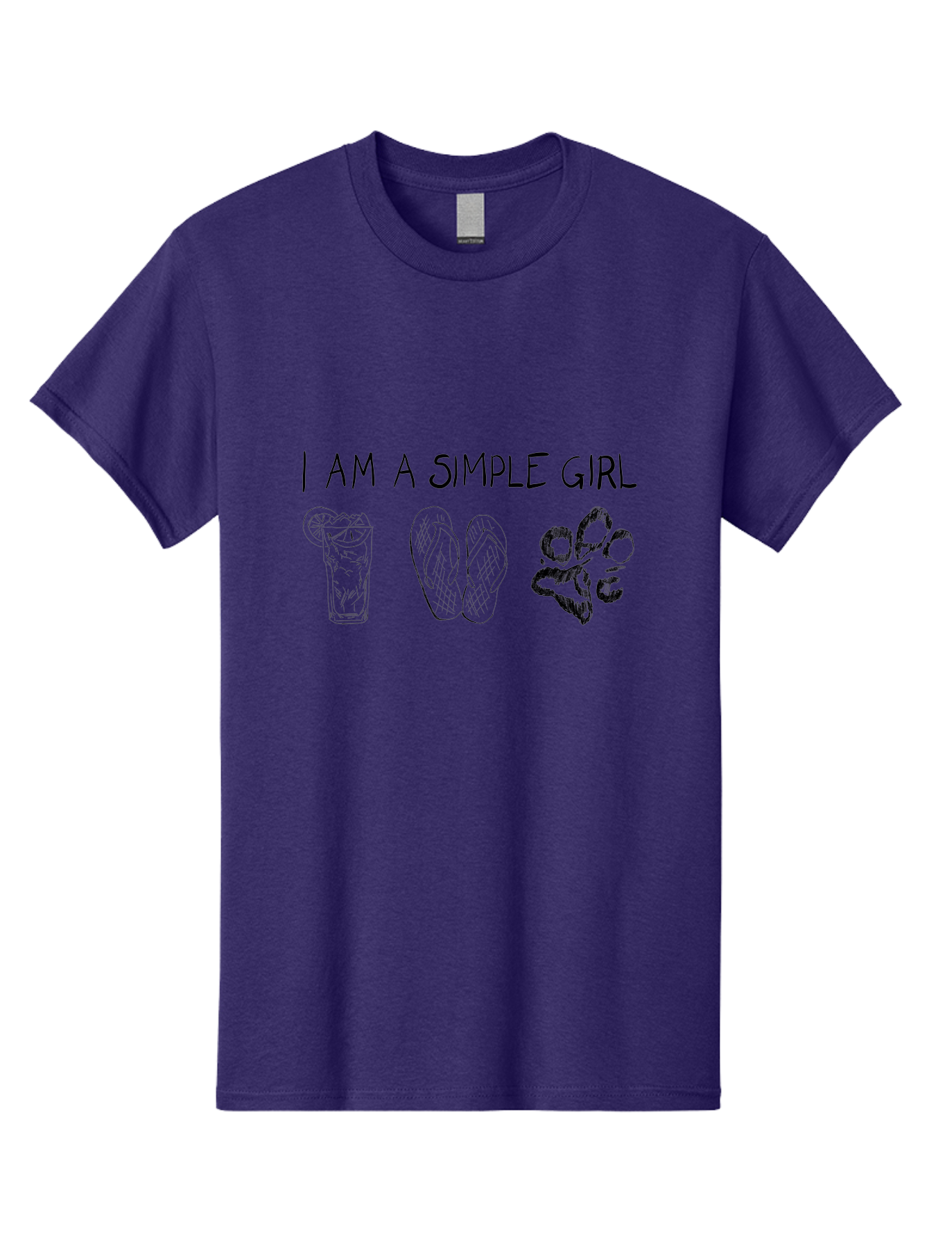 I-Am-A-Simple-Girl Men'S Graphic Tee, 100% Cotton, Comfortable Casual Summer Wear, Machine Washable, Simple Girl Quote, Cute Illustrations, Cocktail Drink, Flip Flops, Dog Paw, Casual Lifestyle, Relaxed Vibe, Fun Design -  Aaa058 9