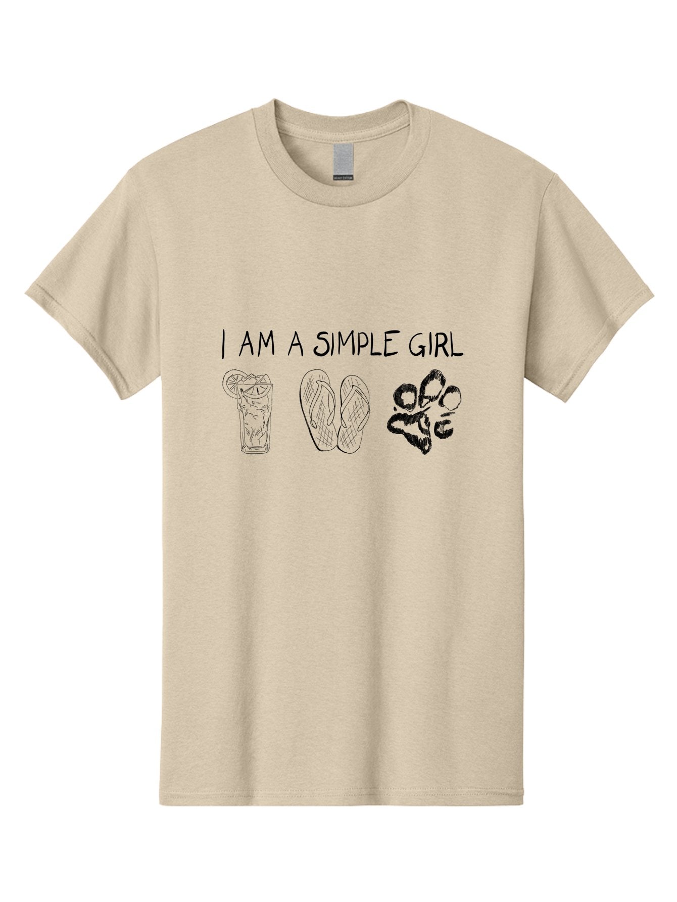 I-Am-A-Simple-Girl Men'S Graphic Tee, 100% Cotton, Comfortable Casual Summer Wear, Machine Washable, Simple Girl Quote, Cute Illustrations, Cocktail Drink, Flip Flops, Dog Paw, Casual Lifestyle, Relaxed Vibe, Fun Design -  Aaa058 19