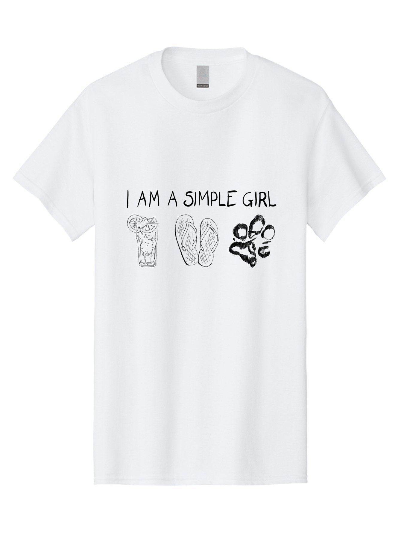 I-Am-A-Simple-Girl Men'S Graphic Tee, 100% Cotton, Comfortable Casual Summer Wear, Machine Washable, Simple Girl Quote, Cute Illustrations, Cocktail Drink, Flip Flops, Dog Paw, Casual Lifestyle, Relaxed Vibe, Fun Design -  Aaa058 23