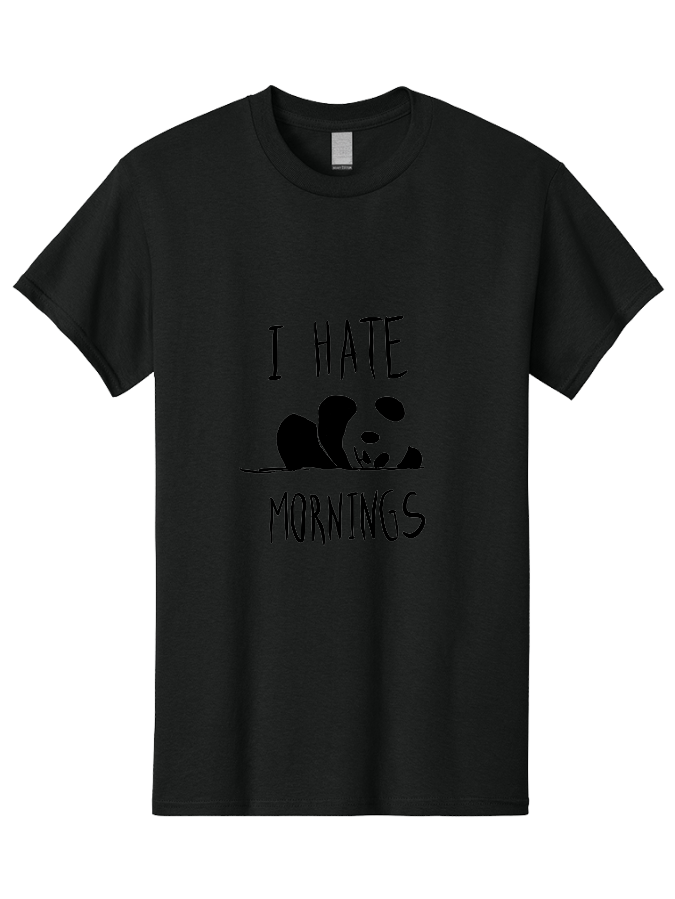 I-Hate-Mornings Men'S Graphic Tee, 100% Cotton, Comfortable Casual Summer Wear, Machine Washable, Funny Quote, Morning Humor, Cartoon Panda, Grumpy Mood, Humorous Design, Inspirational Quote, Motivational Phrase, Cute Illustration -  Aaa062
