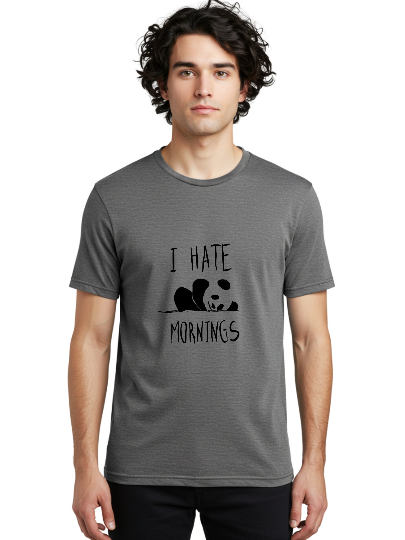 I-Hate-Mornings Men'S Graphic Tee, 100% Cotton, Comfortable Casual Summer Wear, Machine Washable, Funny Quote, Morning Humor, Cartoon Panda, Grumpy Mood, Humorous Design, Inspirational Quote, Motivational Phrase, Cute Illustration -  Aaa062 6