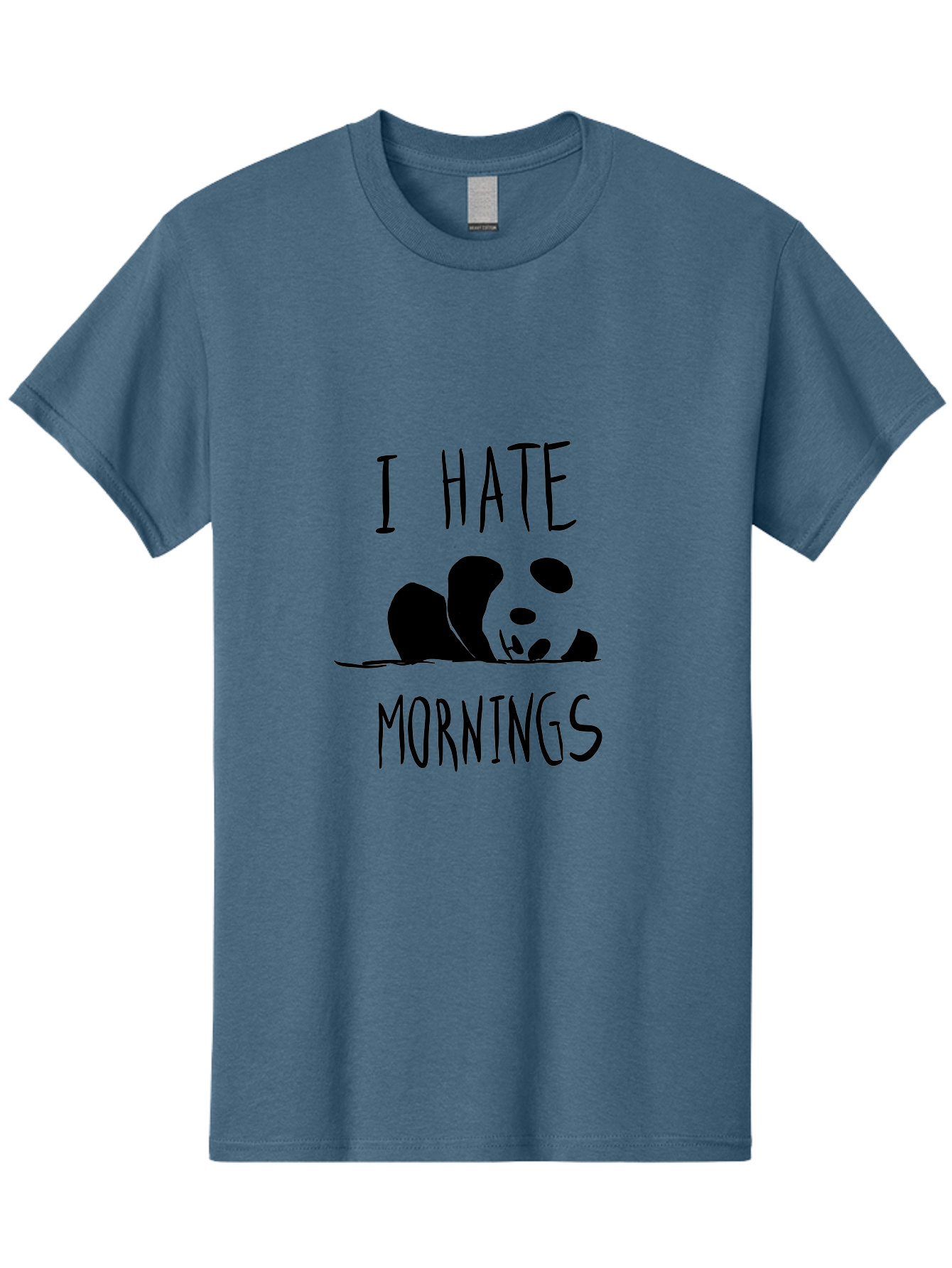 I-Hate-Mornings Men'S Graphic Tee, 100% Cotton, Comfortable Casual Summer Wear, Machine Washable, Funny Quote, Morning Humor, Cartoon Panda, Grumpy Mood, Humorous Design, Inspirational Quote, Motivational Phrase, Cute Illustration -  Aaa062 27