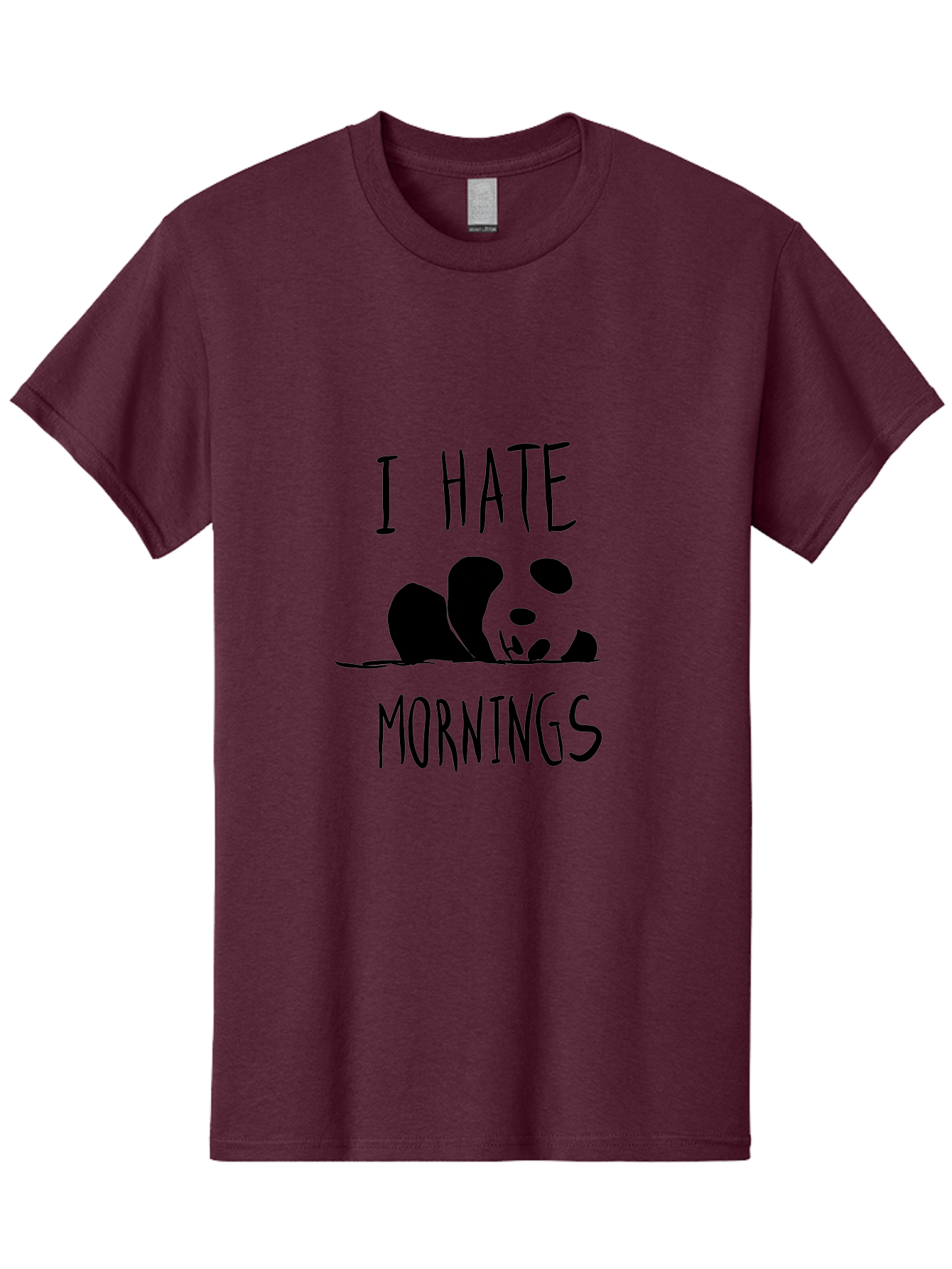 I-Hate-Mornings Men'S Graphic Tee, 100% Cotton, Comfortable Casual Summer Wear, Machine Washable, Funny Quote, Morning Humor, Cartoon Panda, Grumpy Mood, Humorous Design, Inspirational Quote, Motivational Phrase, Cute Illustration -  Aaa062 25