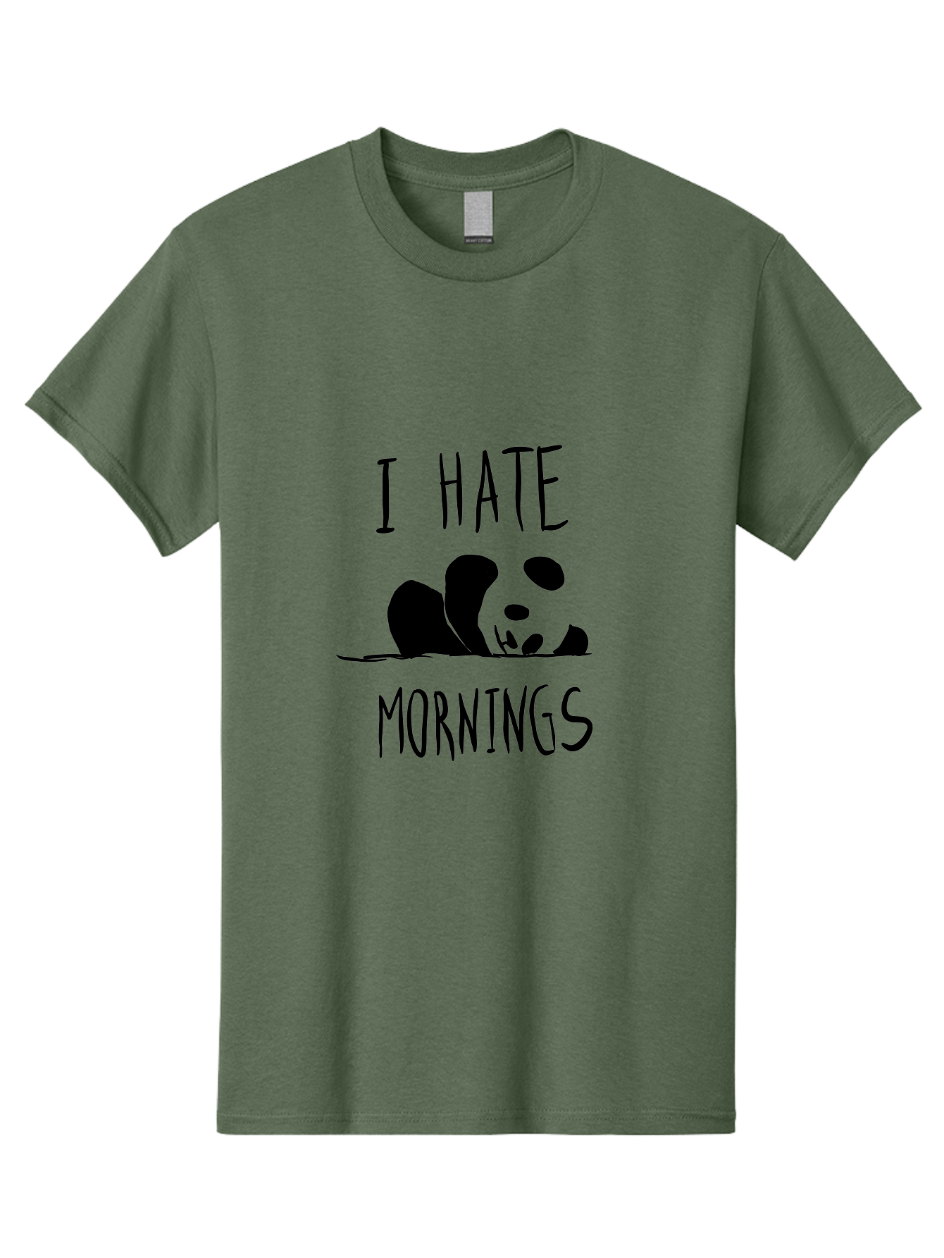 I-Hate-Mornings Men'S Graphic Tee, 100% Cotton, Comfortable Casual Summer Wear, Machine Washable, Funny Quote, Morning Humor, Cartoon Panda, Grumpy Mood, Humorous Design, Inspirational Quote, Motivational Phrase, Cute Illustration -  Aaa062 21