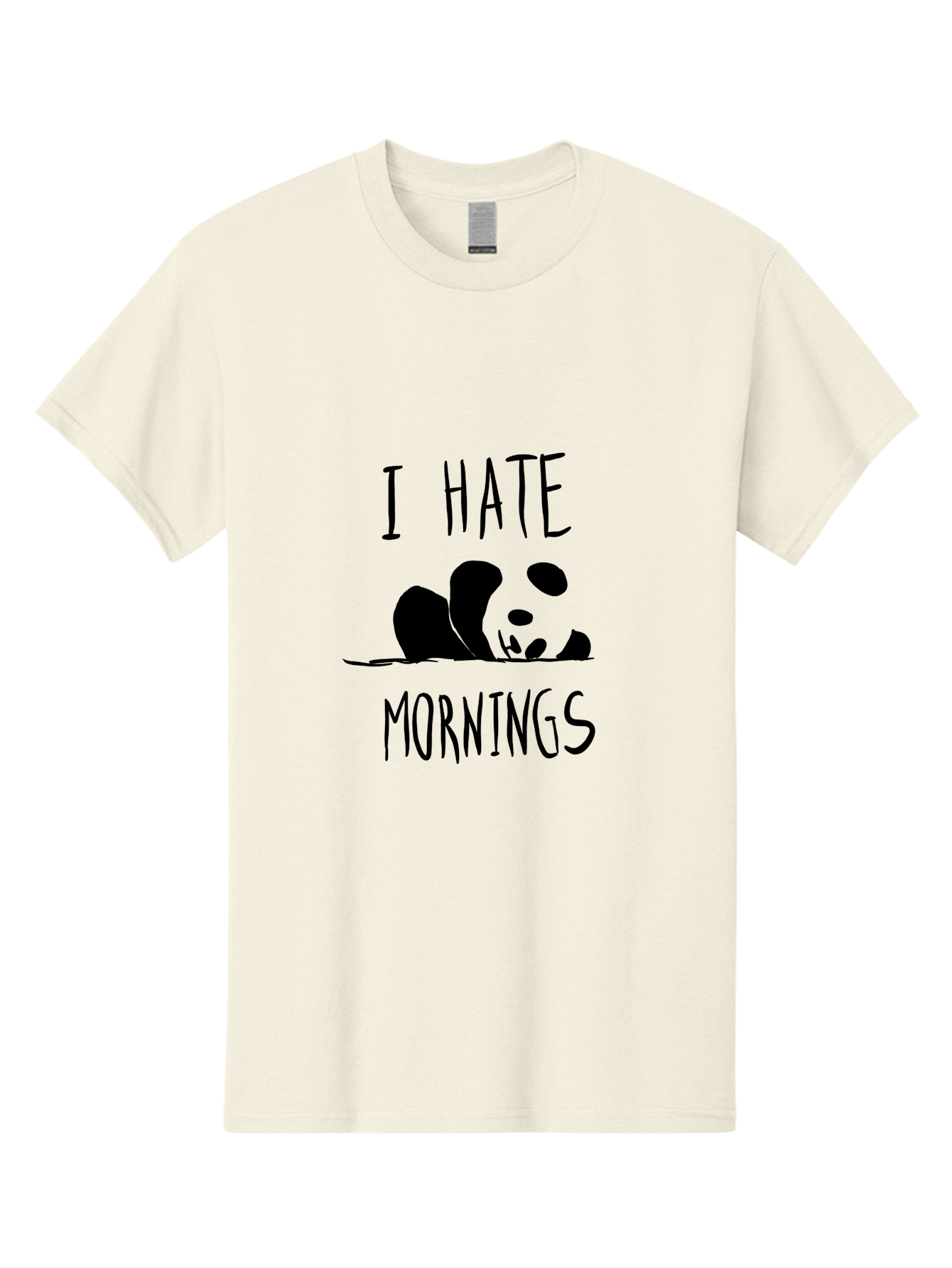 I-Hate-Mornings Men'S Graphic Tee, 100% Cotton, Comfortable Casual Summer Wear, Machine Washable, Funny Quote, Morning Humor, Cartoon Panda, Grumpy Mood, Humorous Design, Inspirational Quote, Motivational Phrase, Cute Illustration -  Aaa062