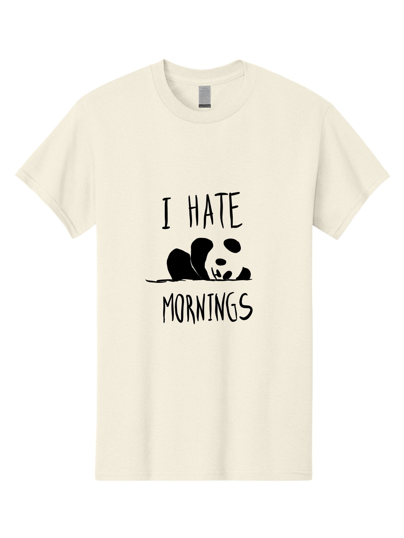 I-Hate-Mornings Men'S Graphic Tee, 100% Cotton, Comfortable Casual Summer Wear, Machine Washable, Funny Quote, Morning Humor, Cartoon Panda, Grumpy Mood, Humorous Design, Inspirational Quote, Motivational Phrase, Cute Illustration -  Aaa062 25