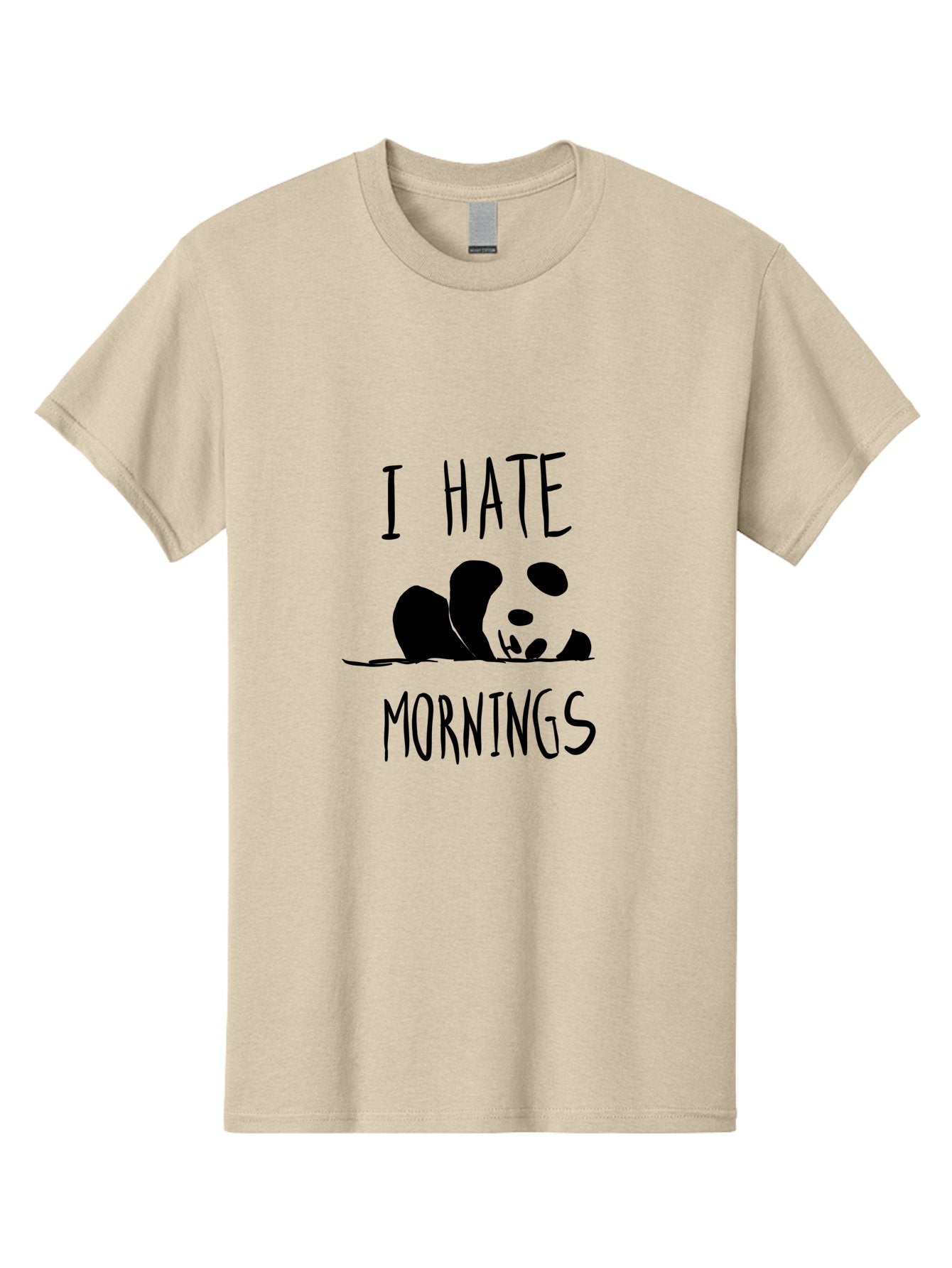 I-Hate-Mornings Men'S Graphic Tee, 100% Cotton, Comfortable Casual Summer Wear, Machine Washable, Funny Quote, Morning Humor, Cartoon Panda, Grumpy Mood, Humorous Design, Inspirational Quote, Motivational Phrase, Cute Illustration -  Aaa062 27