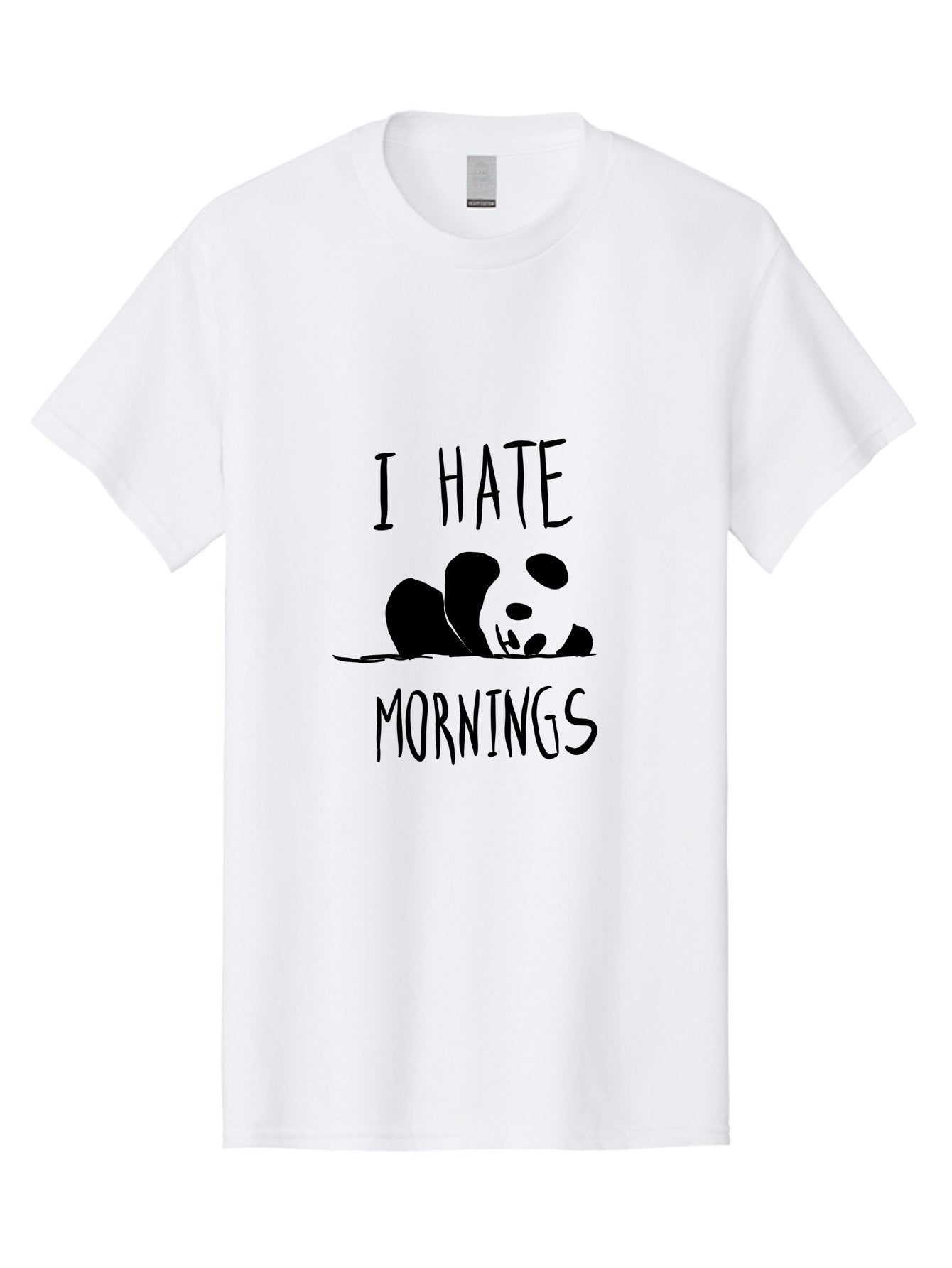 I-Hate-Mornings Men'S Graphic Tee, 100% Cotton, Comfortable Casual Summer Wear, Machine Washable, Funny Quote, Morning Humor, Cartoon Panda, Grumpy Mood, Humorous Design, Inspirational Quote, Motivational Phrase, Cute Illustration -  Aaa062 19