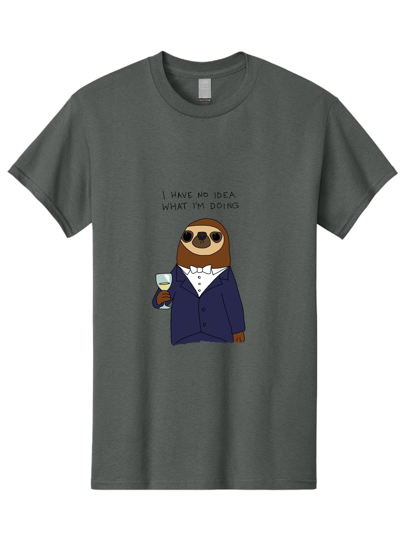 I-Have-No-Idea-What-I-M-Doing Men'S Graphic Tee, 100% Cotton, Comfortable Casual Summer Wear, Machine Washable, Sloth In Tuxedo, Holding Wine Glass, Humor, Funny Animal, Cartoon Character, Adult Beverage, Humorous Quote, Relatable Meme, -  Aaa063 19