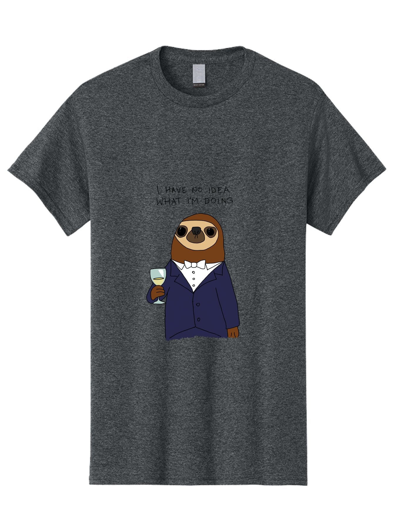 I-Have-No-Idea-What-I-M-Doing Men'S Graphic Tee, 100% Cotton, Comfortable Casual Summer Wear, Machine Washable, Sloth In Tuxedo, Holding Wine Glass, Humor, Funny Animal, Cartoon Character, Adult Beverage, Humorous Quote, Relatable Meme, -  Aaa063 3