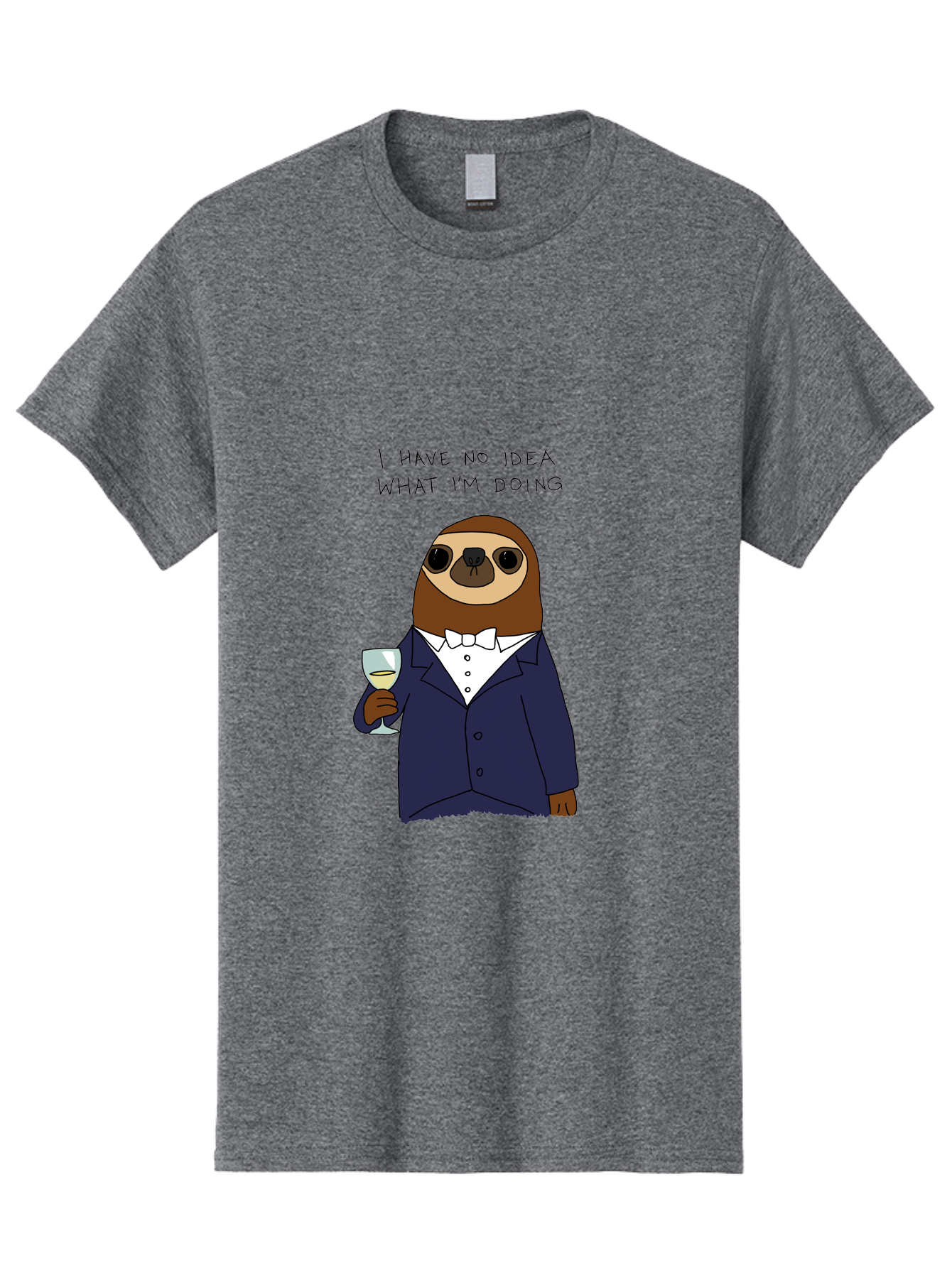 I-Have-No-Idea-What-I-M-Doing Men'S Graphic Tee, 100% Cotton, Comfortable Casual Summer Wear, Machine Washable, Sloth In Tuxedo, Holding Wine Glass, Humor, Funny Animal, Cartoon Character, Adult Beverage, Humorous Quote, Relatable Meme, -  Aaa063 11