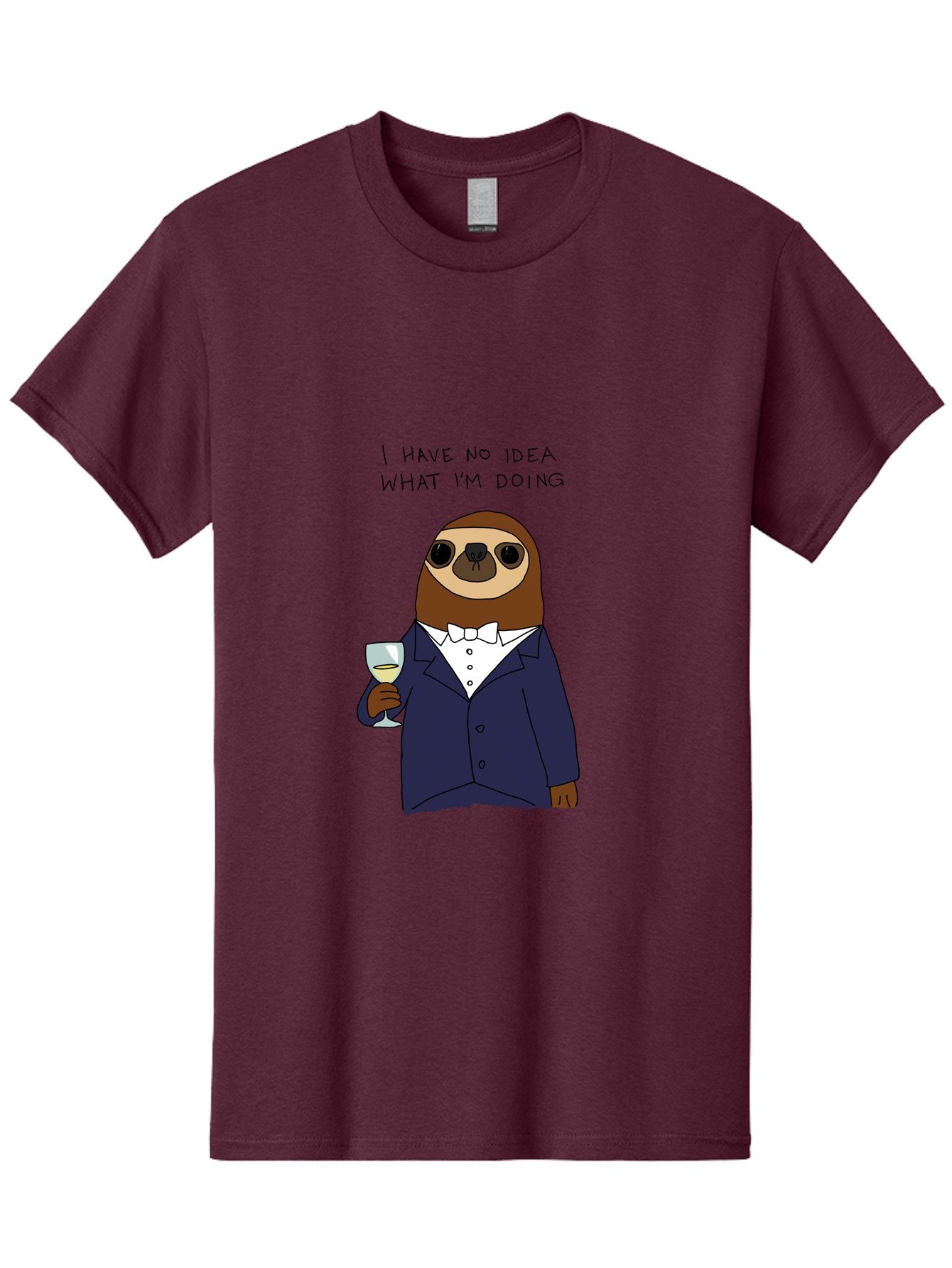 I-Have-No-Idea-What-I-M-Doing Men'S Graphic Tee, 100% Cotton, Comfortable Casual Summer Wear, Machine Washable, Sloth In Tuxedo, Holding Wine Glass, Humor, Funny Animal, Cartoon Character, Adult Beverage, Humorous Quote, Relatable Meme, -  Aaa063 15