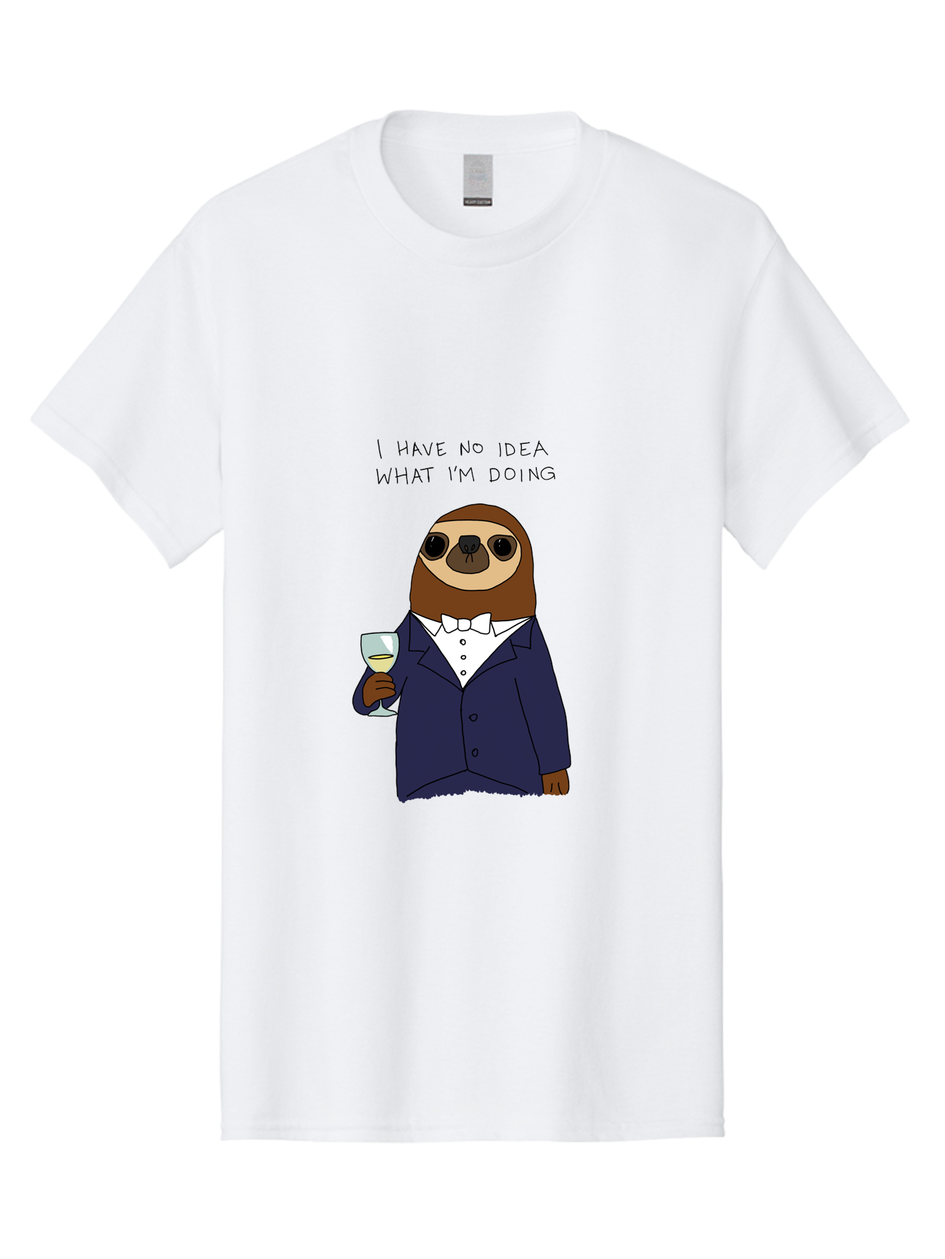 I-Have-No-Idea-What-I-M-Doing Men'S Graphic Tee, 100% Cotton, Comfortable Casual Summer Wear, Machine Washable, Sloth In Tuxedo, Holding Wine Glass, Humor, Funny Animal, Cartoon Character, Adult Beverage, Humorous Quote, Relatable Meme, -  Aaa063 9