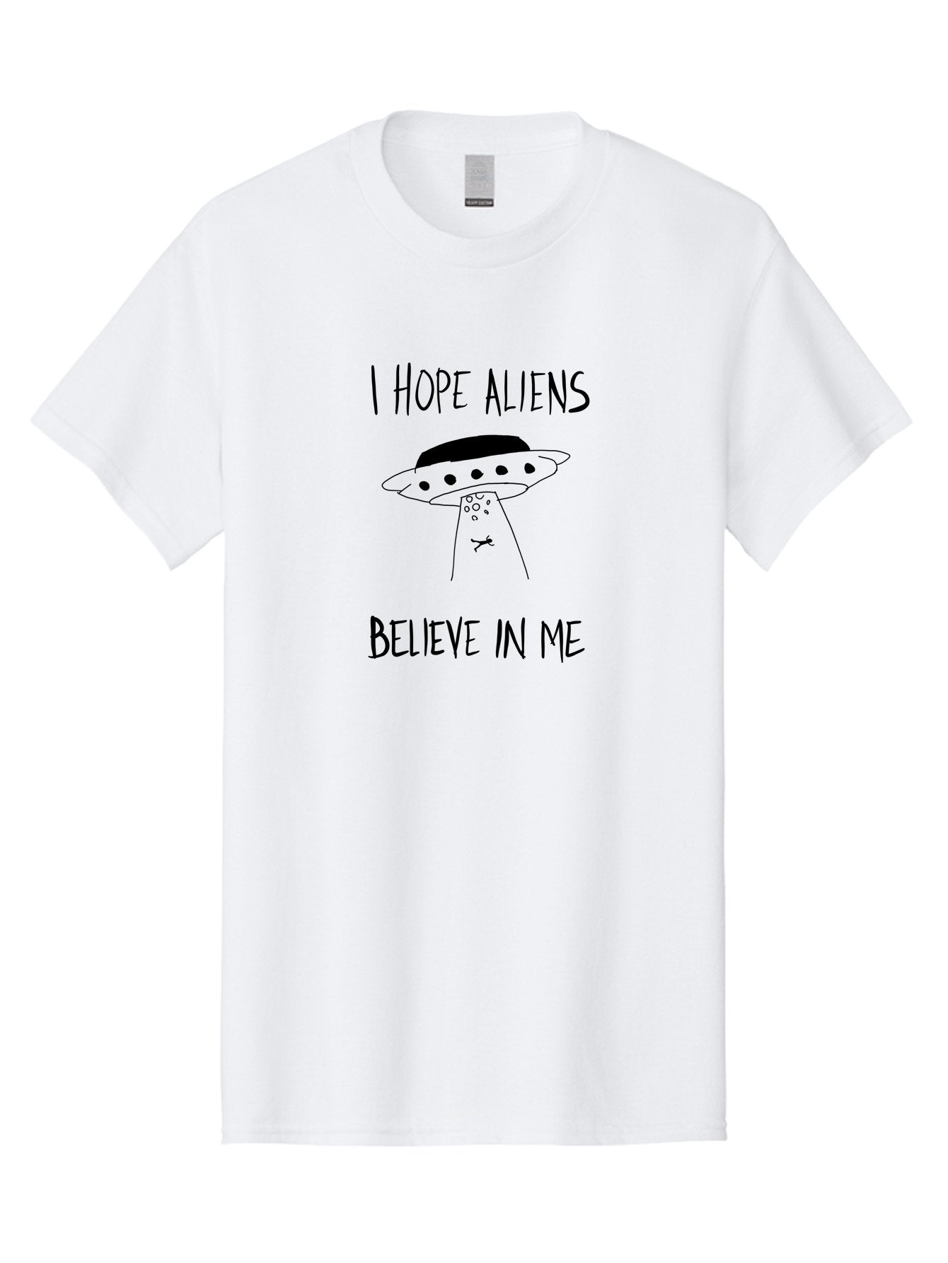 I-Hope-Aliens-Believe-In-Me Men'S Graphic Tee, 100% Cotton, Comfortable Casual Summer Wear, Machine Washable, Ufo, Aliens, Extraterrestrial Life, Inspirational Quote, Motivational Phrase, Cartoon Style, Humoristic Tone, -  Aaa064 15